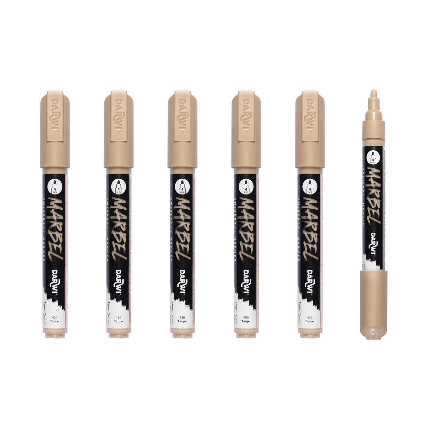 Darwi 6x Universalmarker Acrylfarbe, Rundspitze medium 4mm Taupe DA0226004430C
