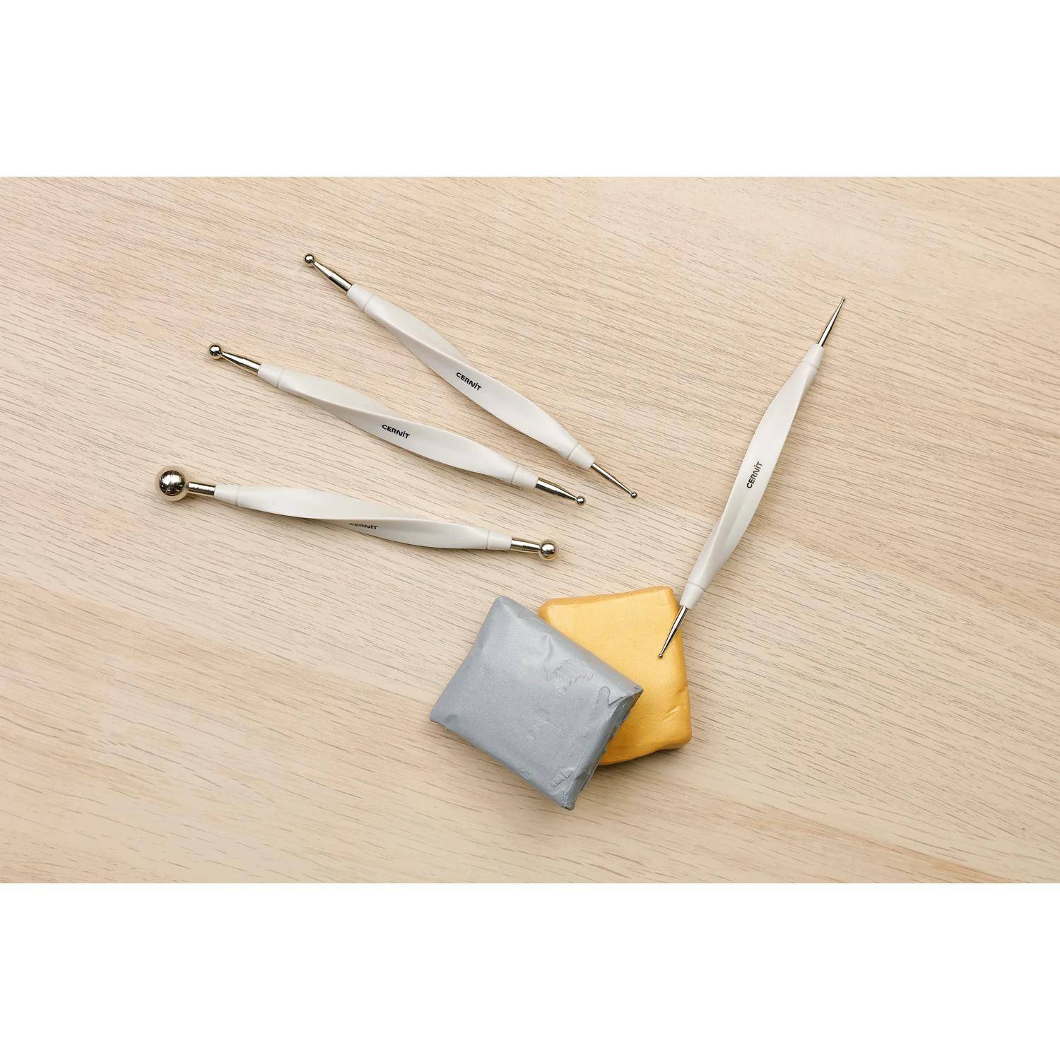 Cernit 6x Modellierwerkzeug mit Kugelköpfen aus Metall 13mm/8mm - Stahl CE914C