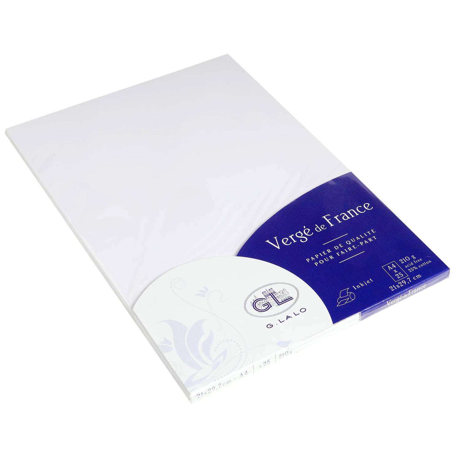 G.Lalo 4x Packung 25 Bl Vergé-Papier, A4, 210g, Vergé de France Weiß 41000L