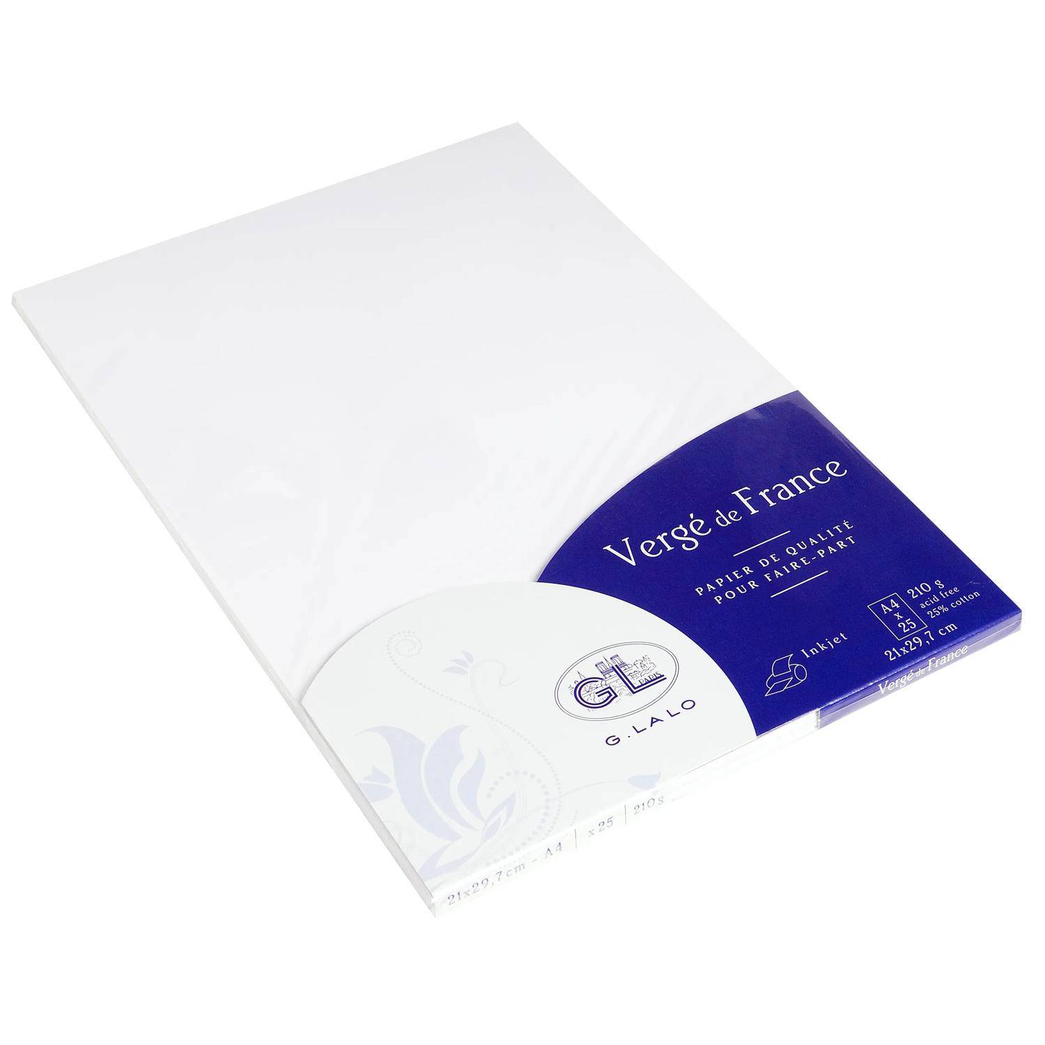 G.Lalo 4x Pkg 25 Bl Vergé-Papier, A4, 210g, Vergé de France Extra weiß 41050L