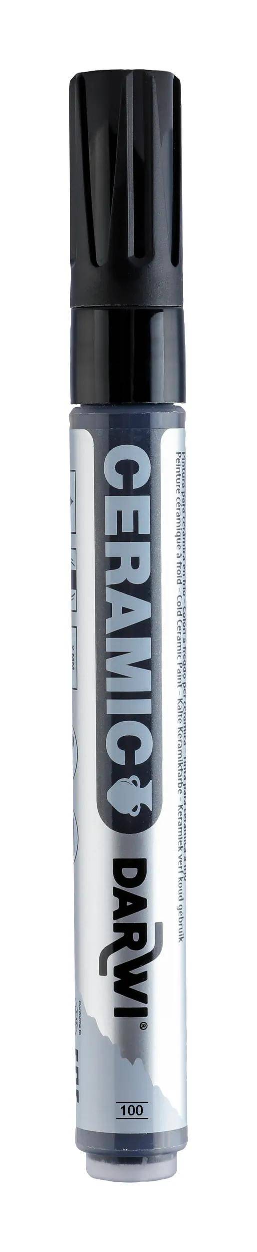 Darwi 6x Keramikfarbe, Marker 2mm Spitze, 6ml, Schwarz Schwarz DA0340013100C