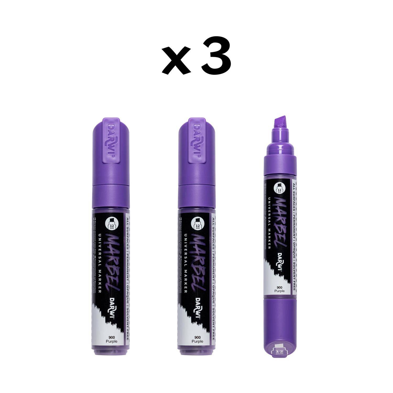 Darwi 3x Marker Acrylfarbe, breite Keilspitze 12mm Violett DA0222012900C