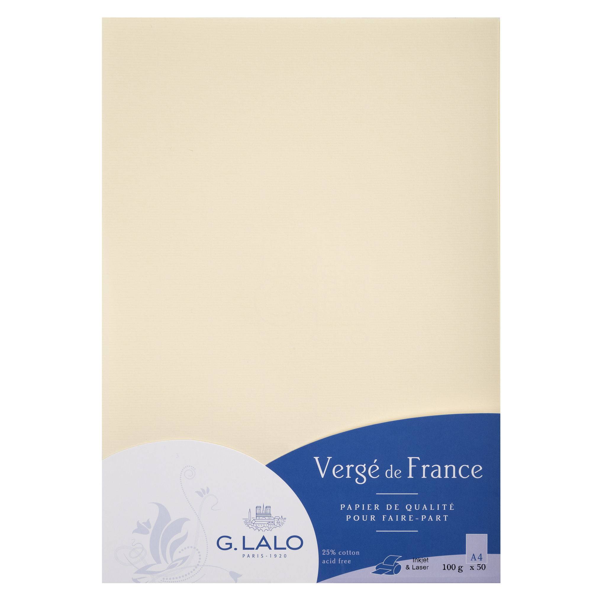 G.Lalo 4x Packung 50 Bl Vergé-Papier, A4, 100g, Vergé de France Weiß 47200L