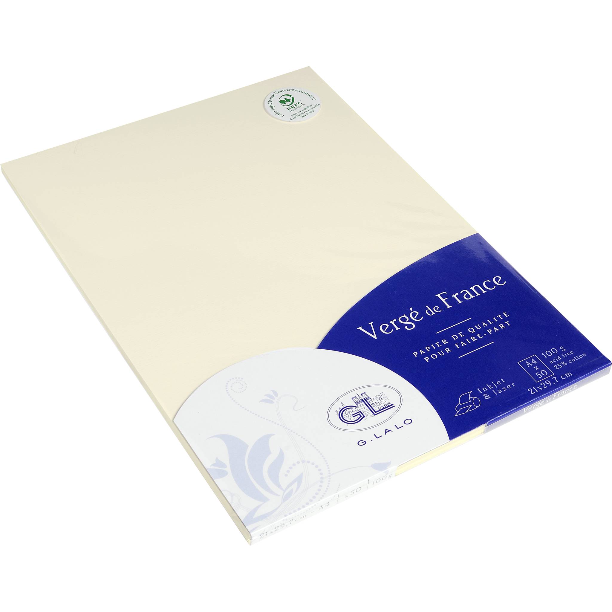 G.Lalo 4x Packung 50 Bl Vergé-Papier, A4, 100g, Vergé de France Elfenbein 47216L
