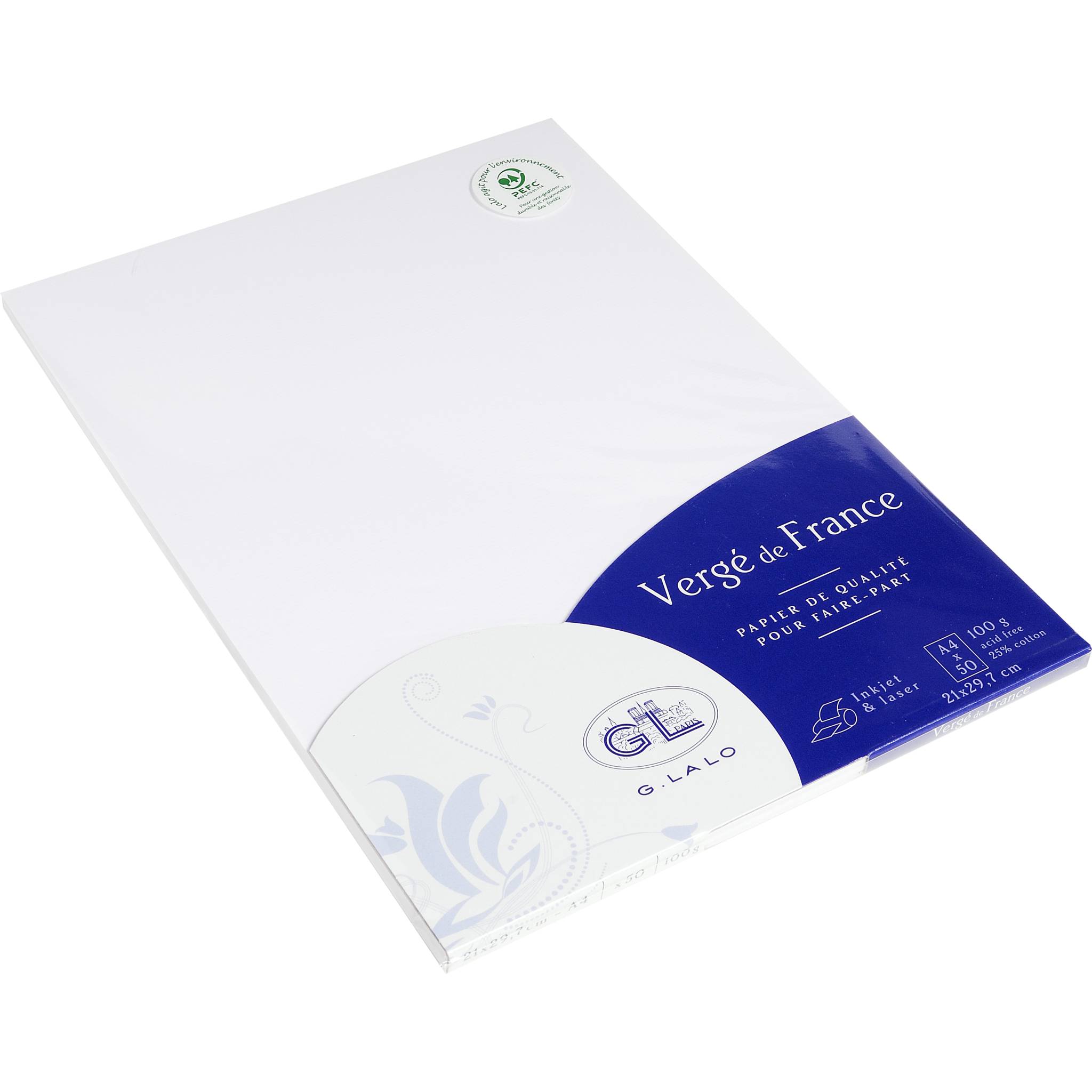 G.Lalo 4x Pkg 50 Bl Vergé-Papier, A4, 100g, Vergé de France Extra weiß 47250L
