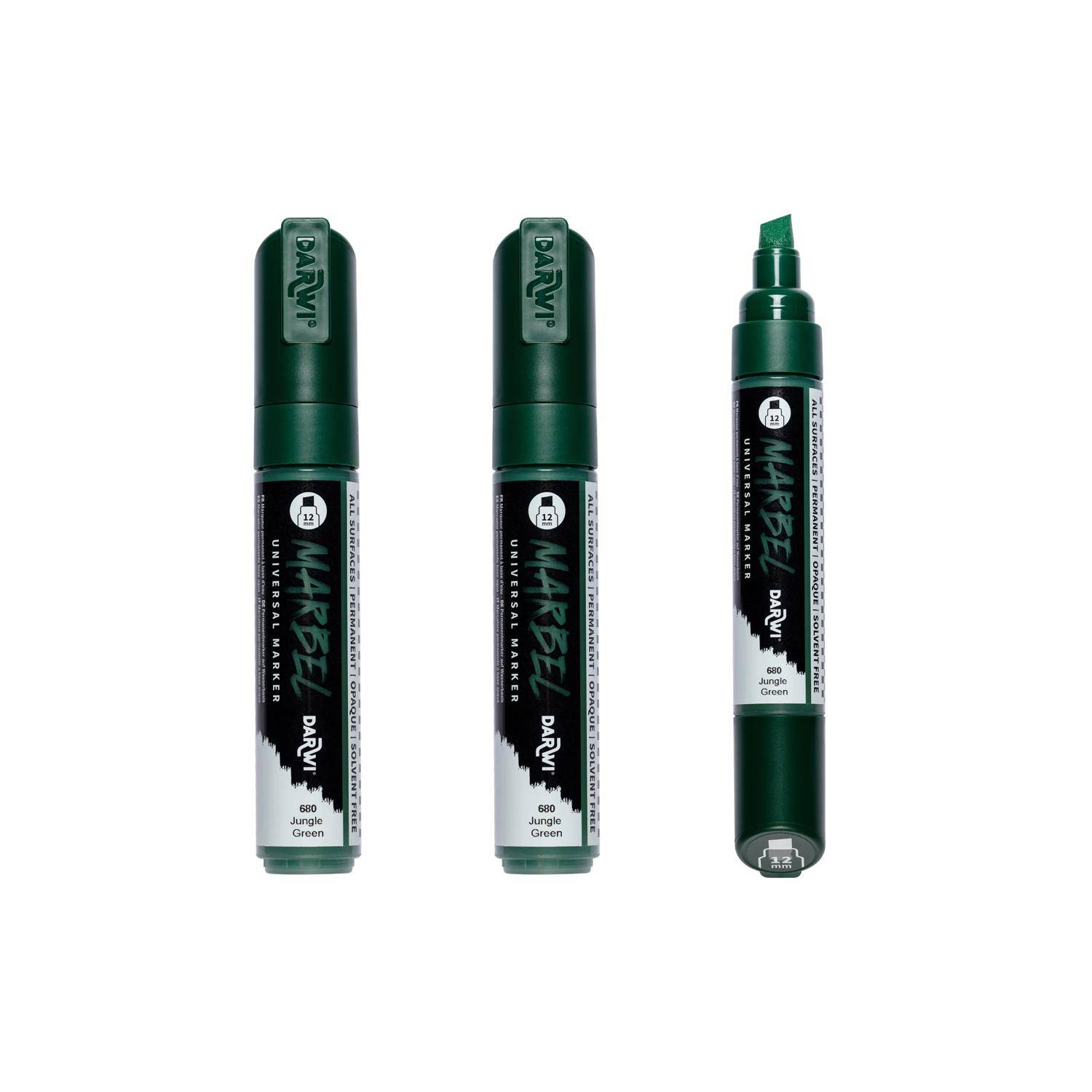Darwi 3x Marker Acrylfarbe, breite Keilspitze 12mm Dschungelgrün DA0222012680C