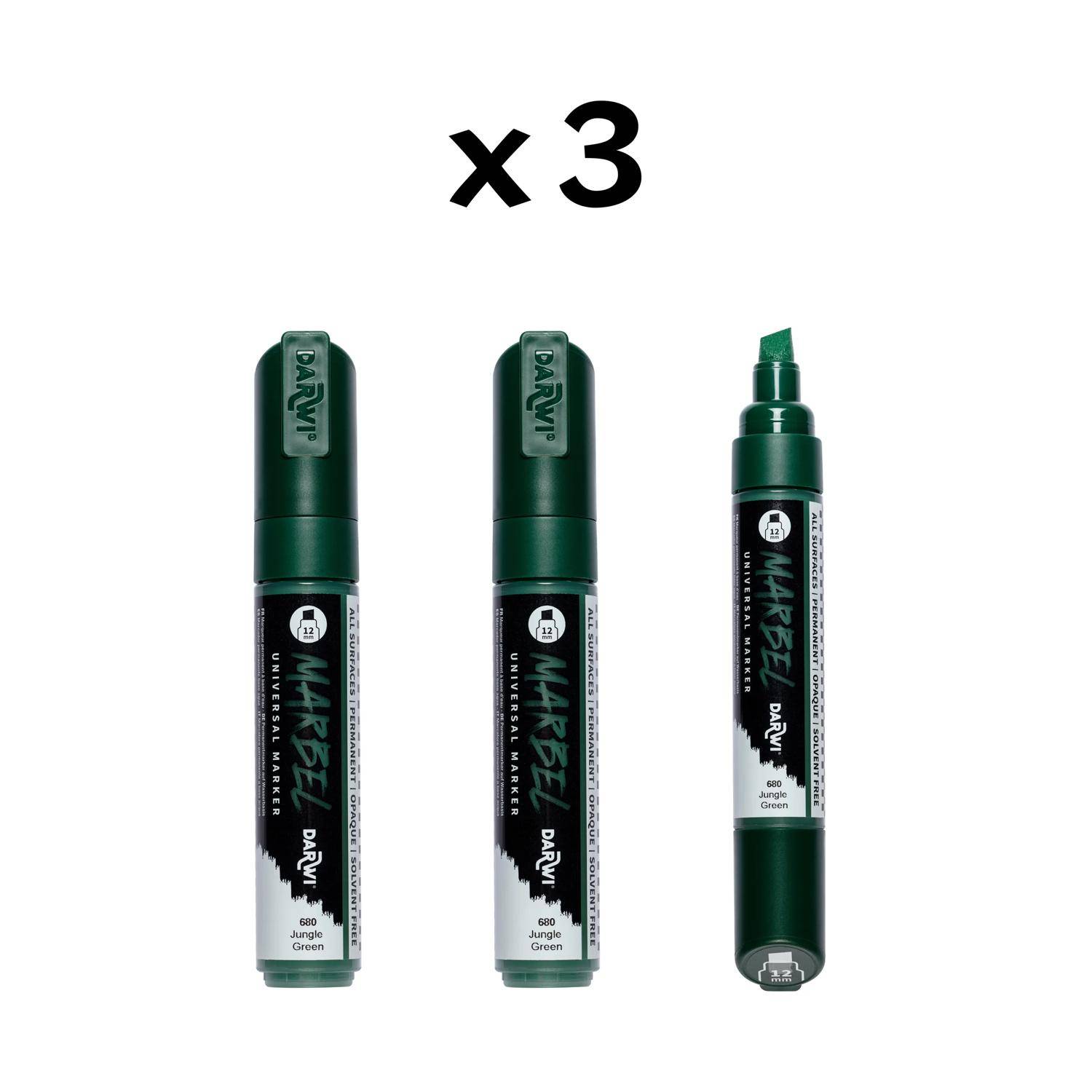Darwi 3x Marker Acrylfarbe, breite Keilspitze 12mm Dschungelgrün DA0222012680C