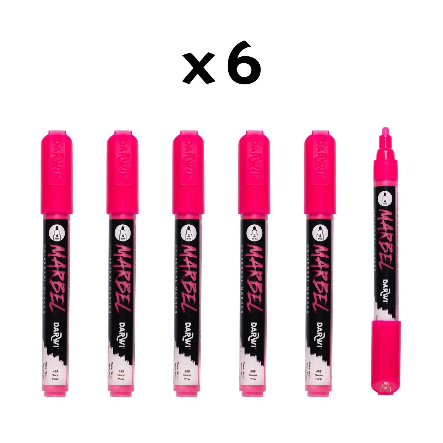 Darwi 6x Marker Acrylfarbe, Rundspitze medium 4mm Neon Pink DA0246004488C