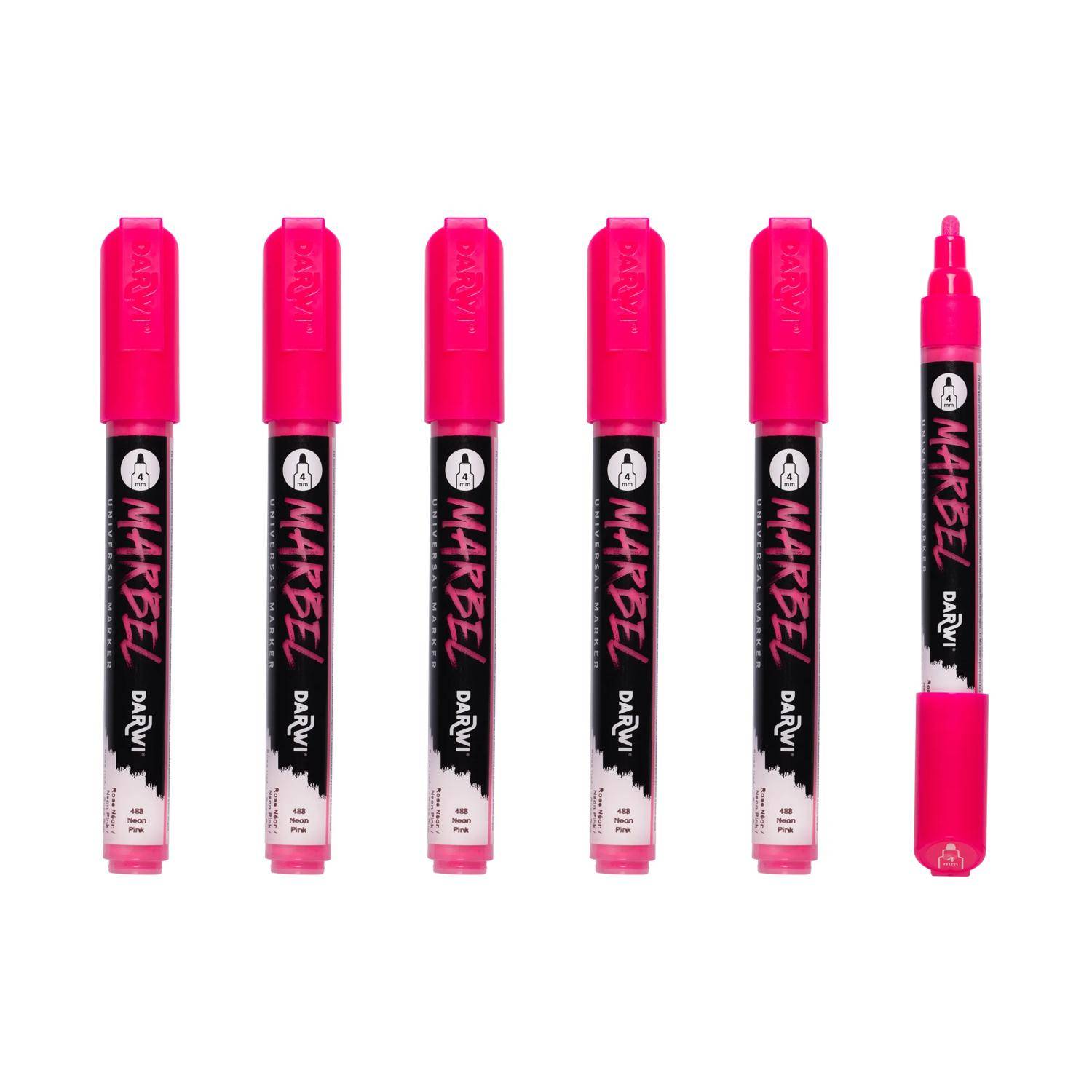 Darwi 6x Marker Acrylfarbe, Rundspitze medium 4mm Neon Pink DA0246004488C