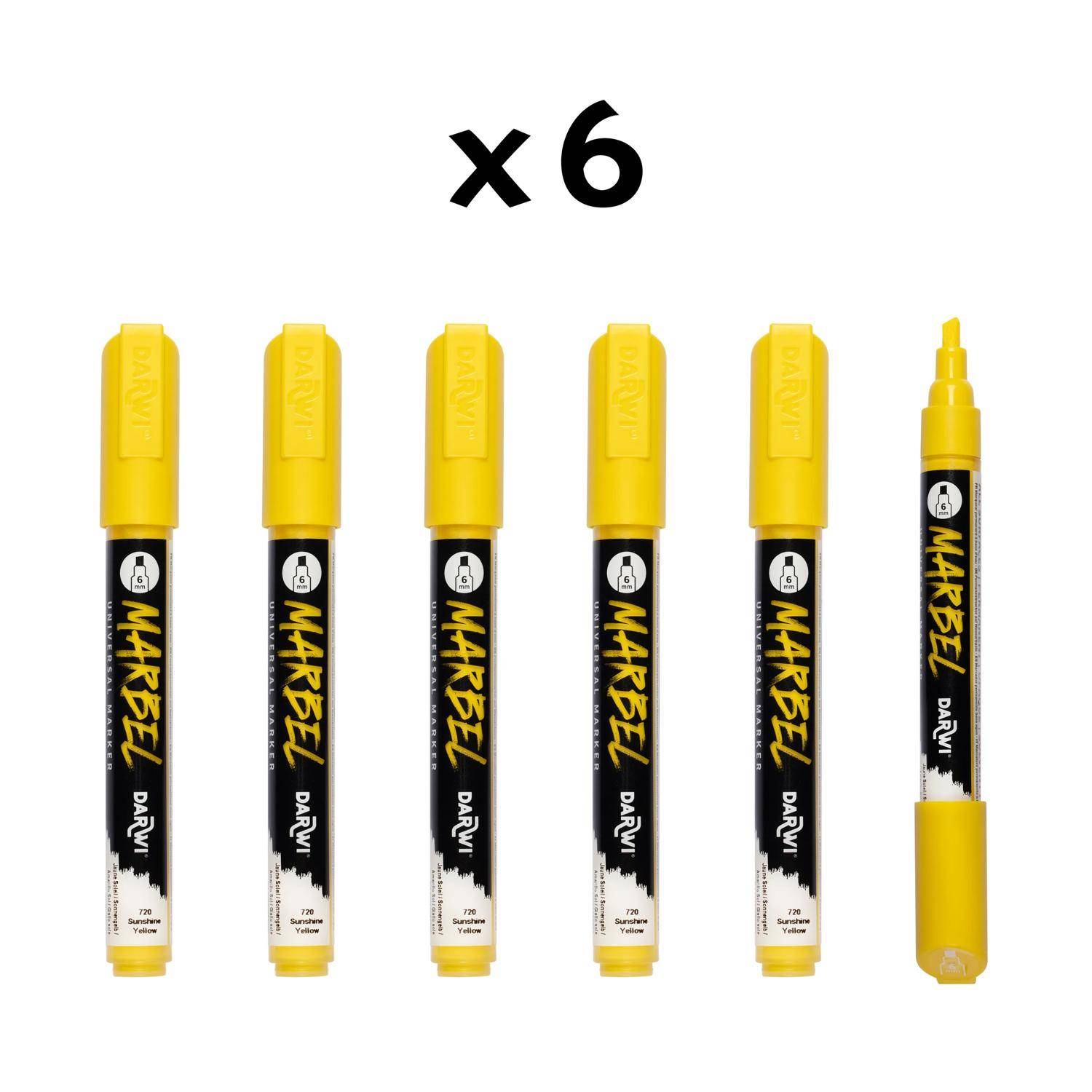 Darwi 6x Marker Acrylfarbe, Keilspitze medium 6mm Sonnengelb DA0226006720C