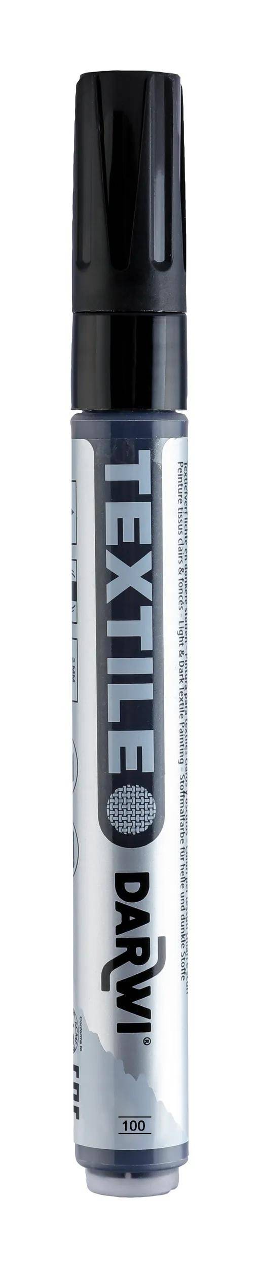 Darwi 6x Textilmarker opak, Spitze 2mm, 6ml, Schwarz Schwarz DA0160013100C