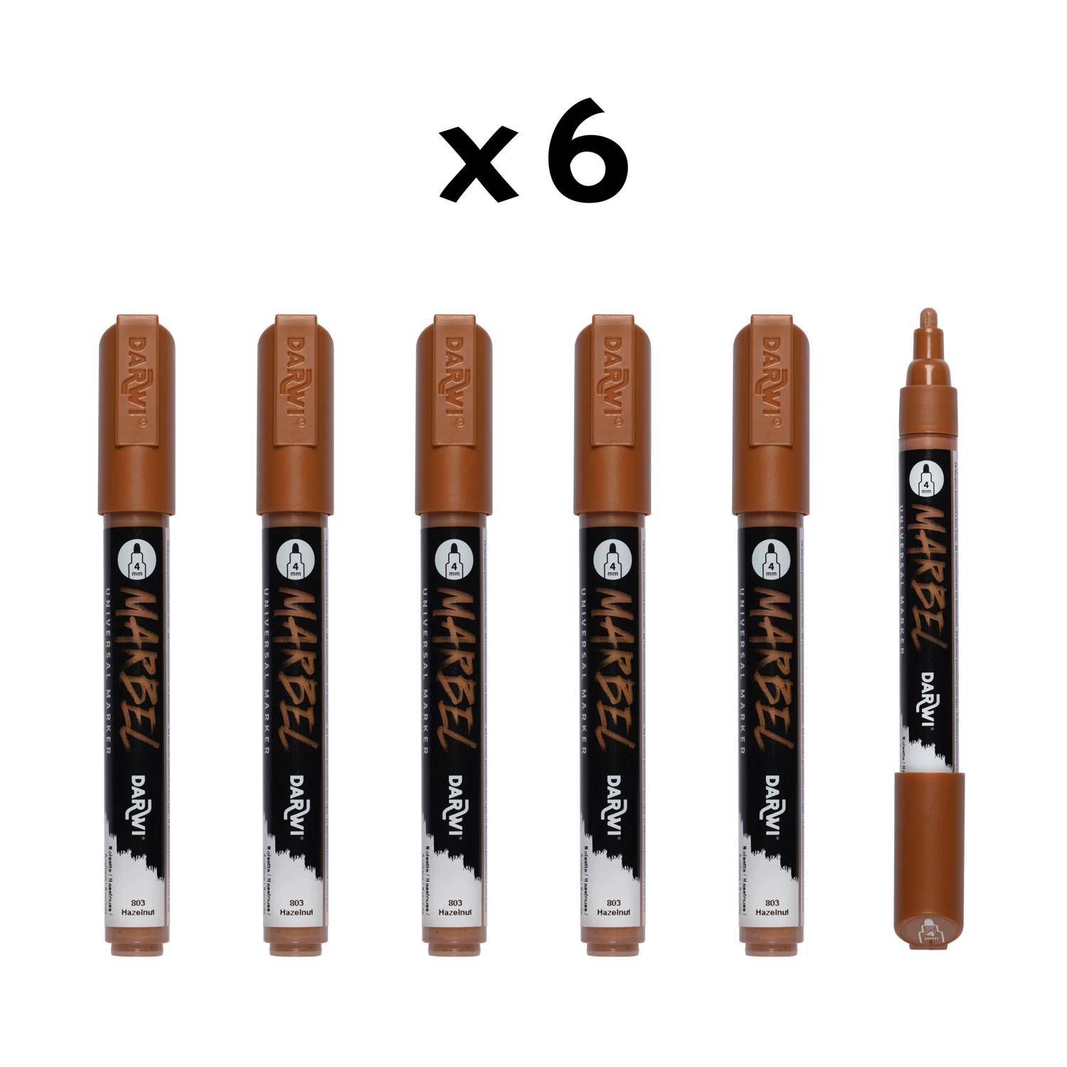 Darwi 6x Marker Acrylfarbe, Rundspitze medium 4mm Haselnuss DA0226004803C