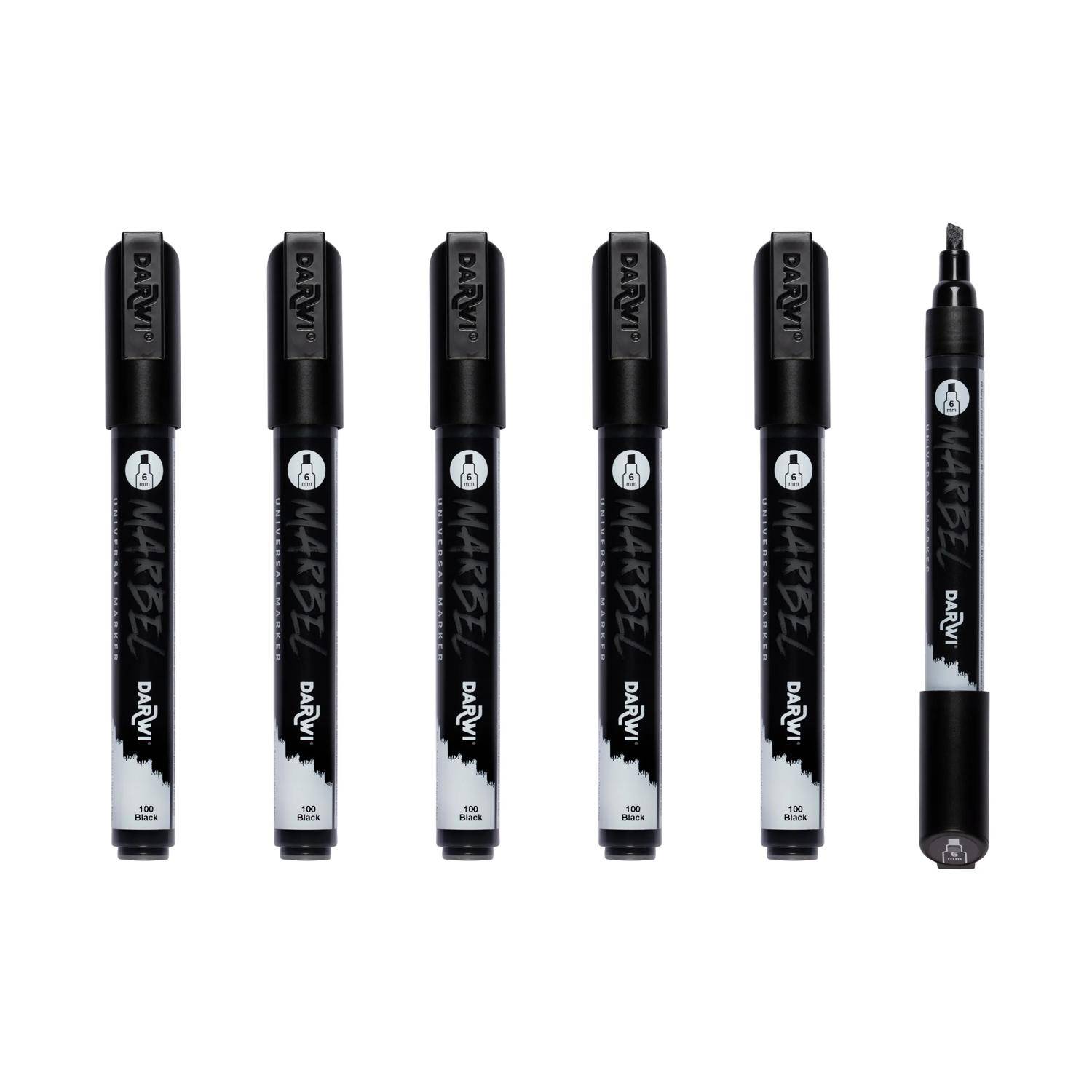 Darwi 6x Universalmarker Acrylfarbe, Keilspitze medium 6mm Schwarz DA0226006100C