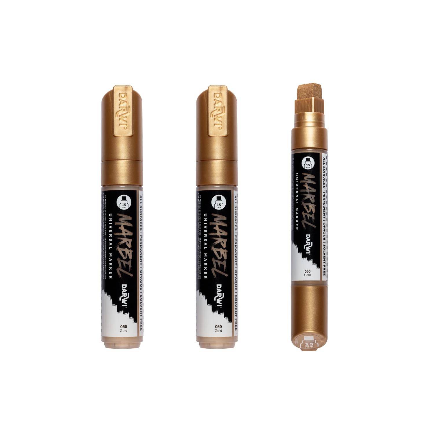 Darwi 3x Marker Acrylfarbe, breite rechteckige Spitze 15mm Gold DA0232015050C