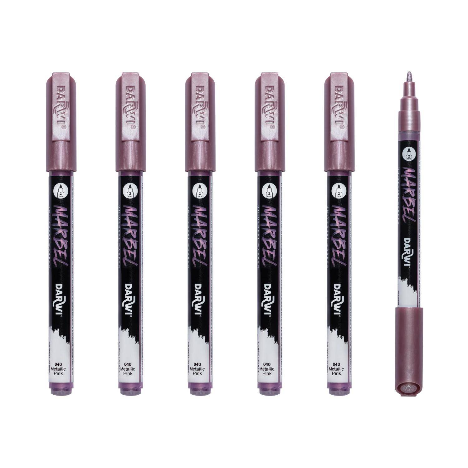 Darwi 6x Marker Acrylfarbe, feine Spitze 2mm Pink Metallic DA0233002040C