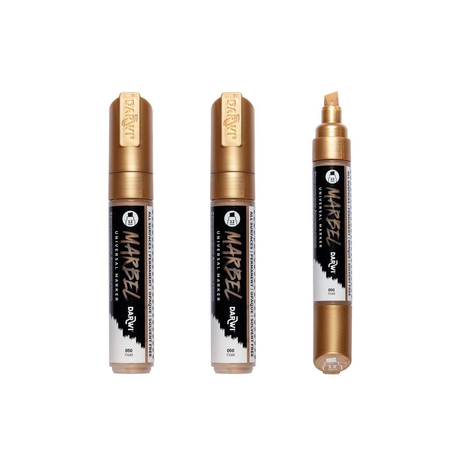 Darwi 3x Universalmarker Acrylfarbe, breite Keilspitze 12mm Gold DA0232012050C