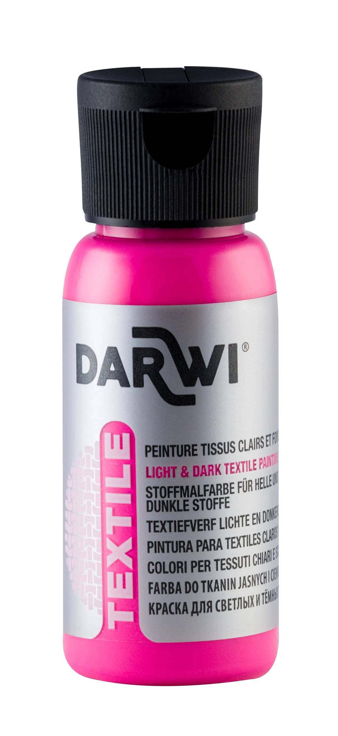 Darwi 4x DARWI Stoffmalfarbe, Flasche 50ml, Neonpink - Neonrosa DA0100050478C