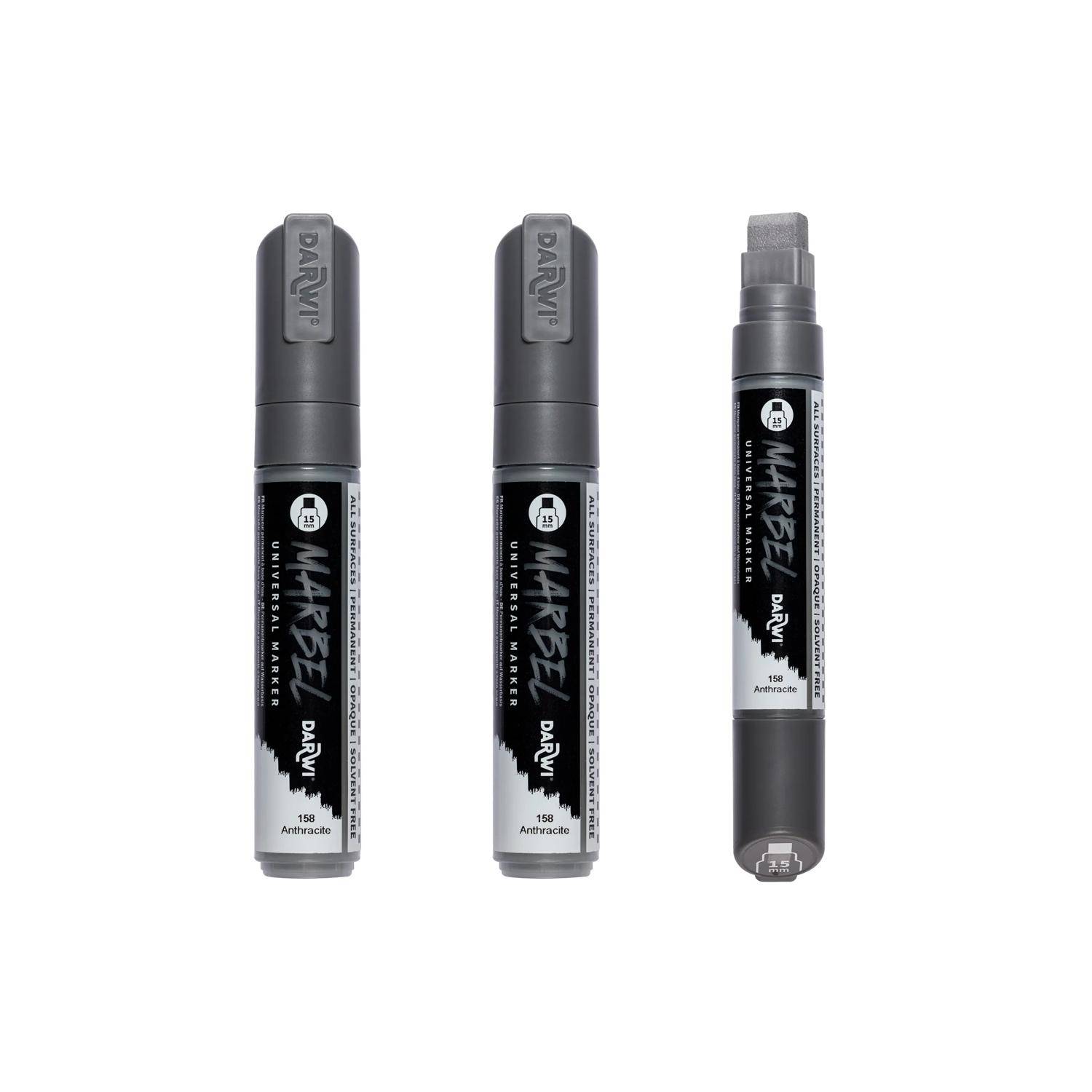 Darwi 3x Marker Acrylfarbe, rechteckige Spitze 15mm Anthrazit DA0222015158C