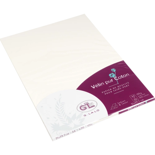 G.Lalo 5x Lalo, Packung 20 Bl Papier DIN A4, 125g, Vélin pur Coton Creme 48700L G.Lalo 5x Lalo, Packung 20 Bl Papier DIN A4, 125g, Vélin pur Coton Creme 48700L