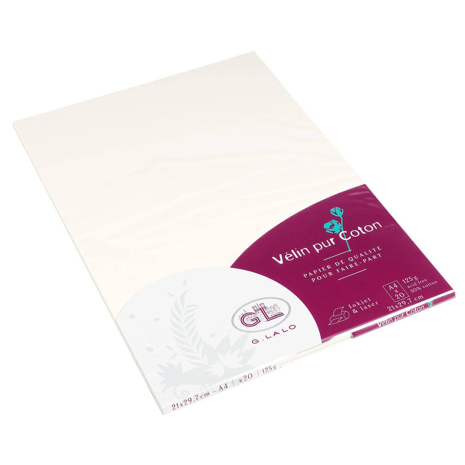 G.Lalo 5x Lalo, Packung 20 Bl Papier DIN A4, 125g, Vélin pur Coton Creme 48700L