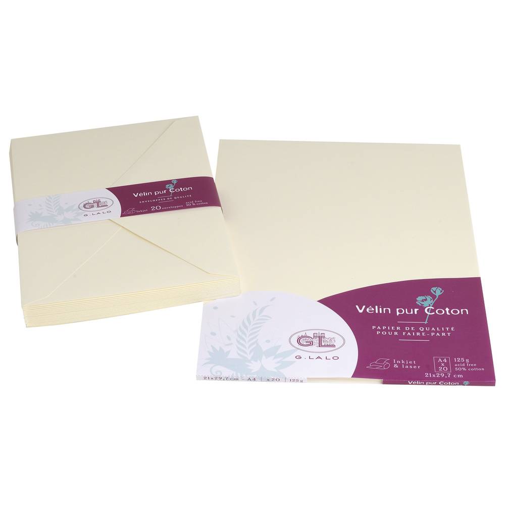 G.Lalo 5x Lalo, Packung 20 Bl Papier DIN A4, 125g, Vélin pur Coton Creme 48700L