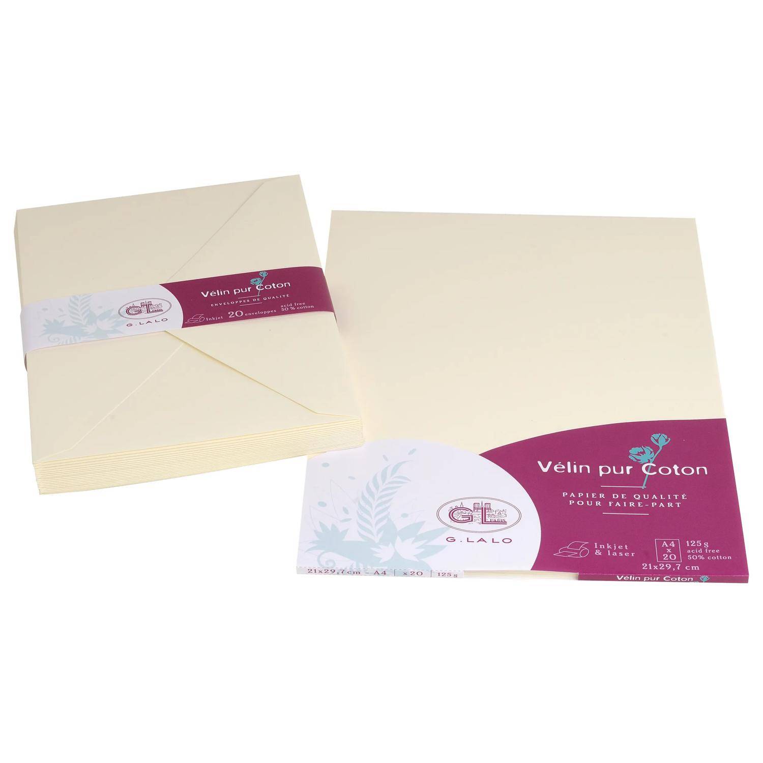 G.Lalo 5x Lalo, Packung 20 Bl Papier DIN A4, 125g, Vélin pur Coton Creme 48700L