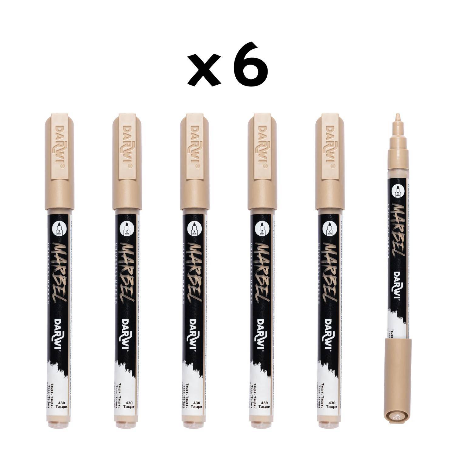 Darwi 6x Marker Acrylfarbe, konische feine Spitze 2mm Taupe DA0223002430C