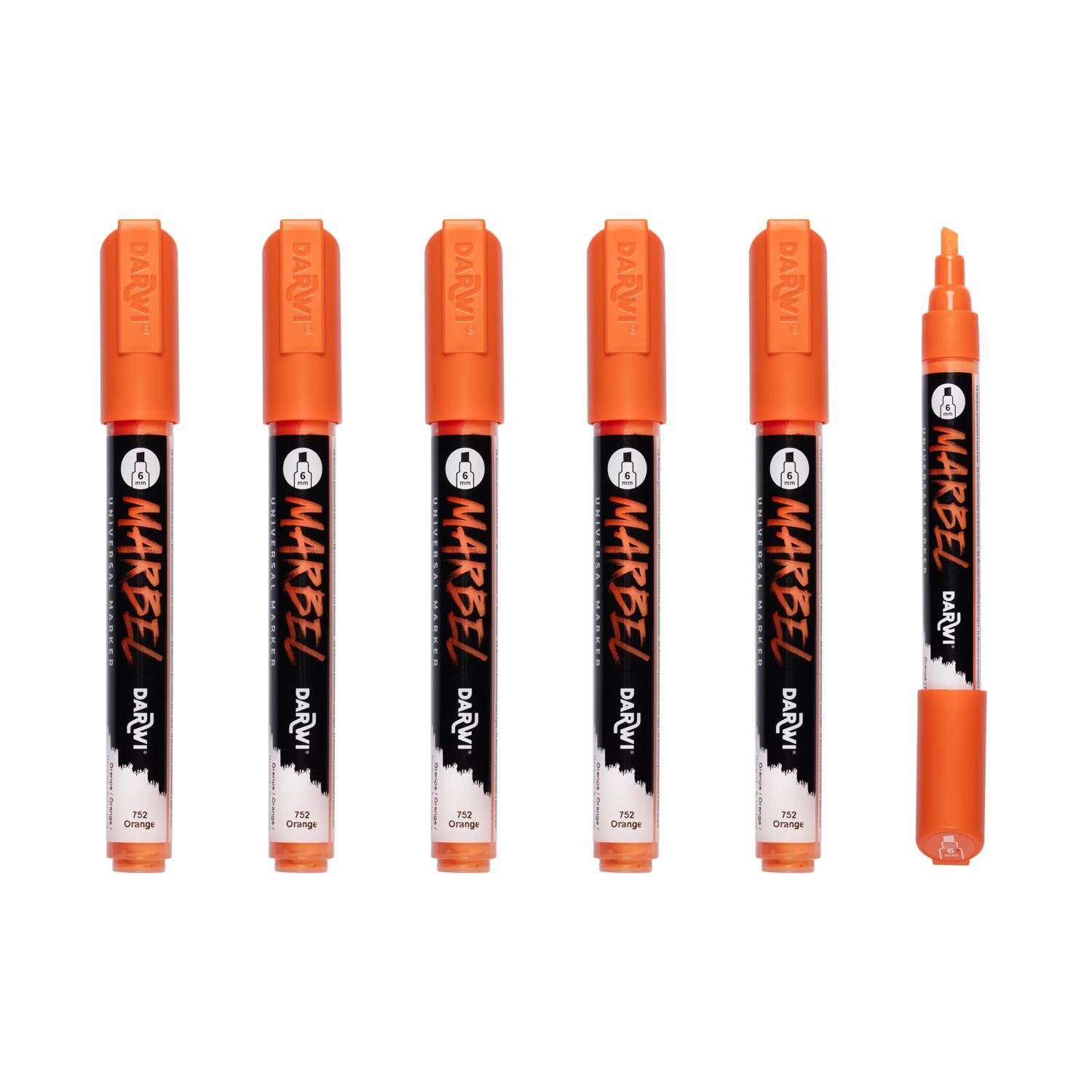 Darwi 6x Universalmarker Acrylfarbe, Keilspitze medium 6mm Orange DA0226006752C