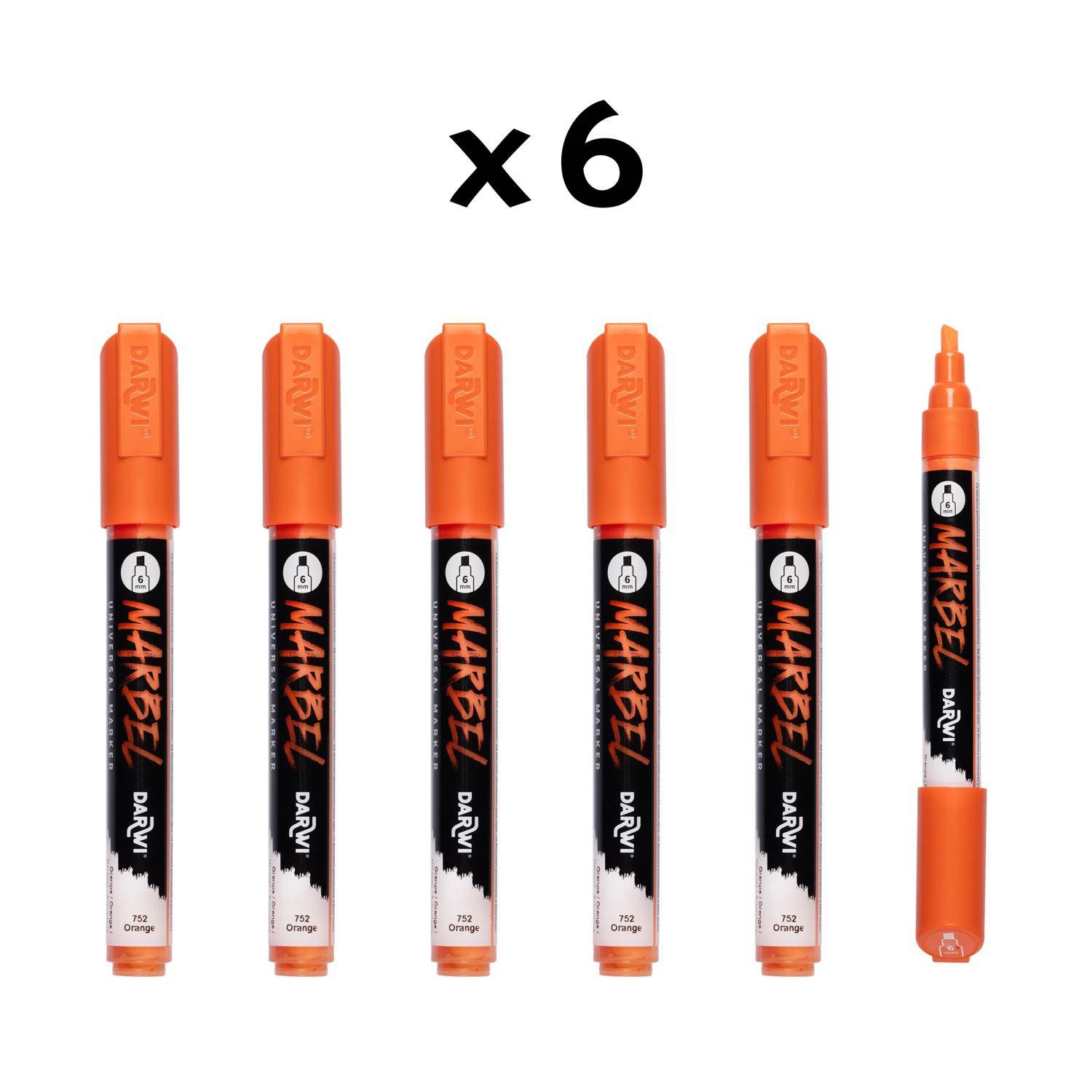 Darwi 6x Universalmarker Acrylfarbe, Keilspitze medium 6mm Orange DA0226006752C