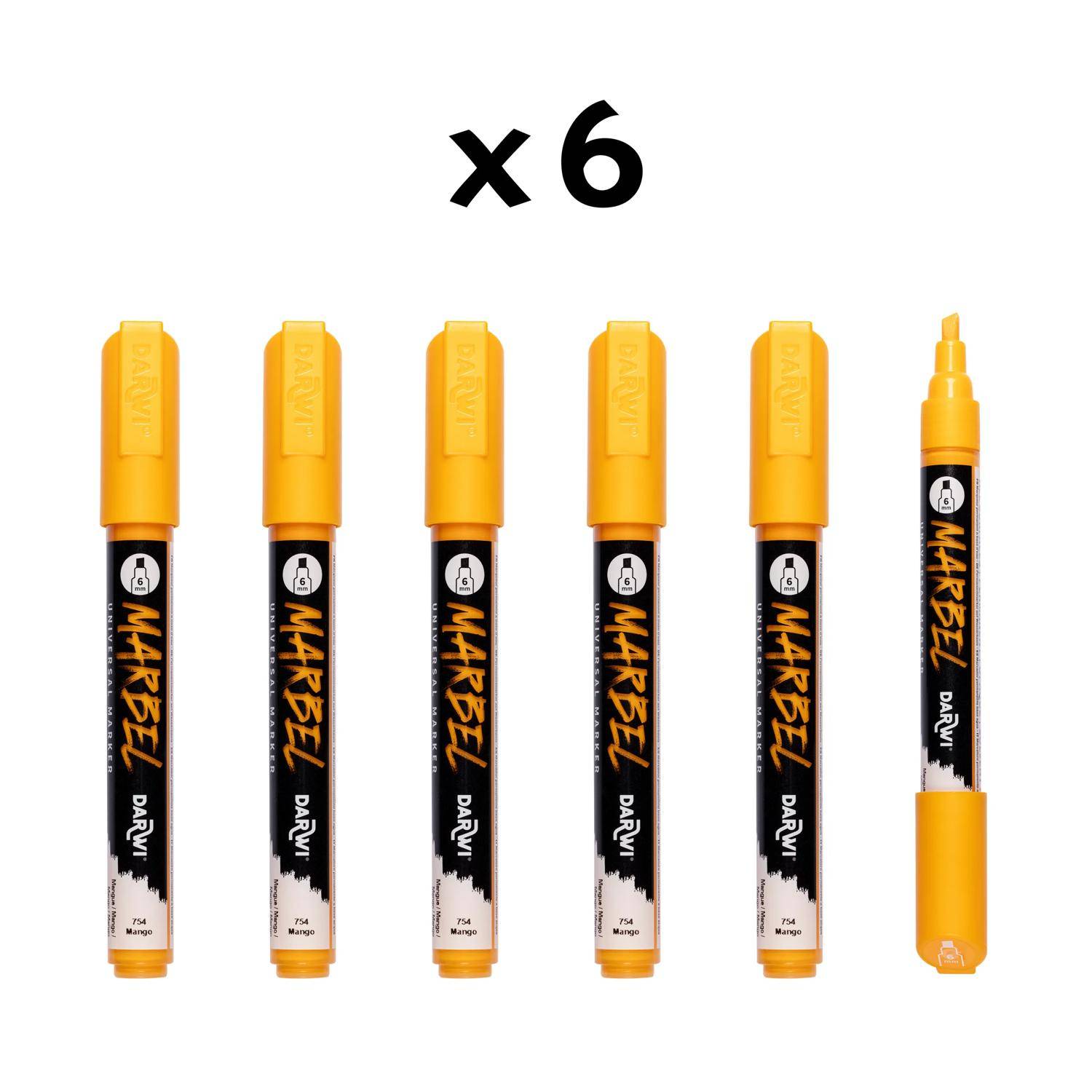 Darwi 6x Universalmarker Acrylfarbe, Keilspitze medium 6mm Mango DA0226006754C