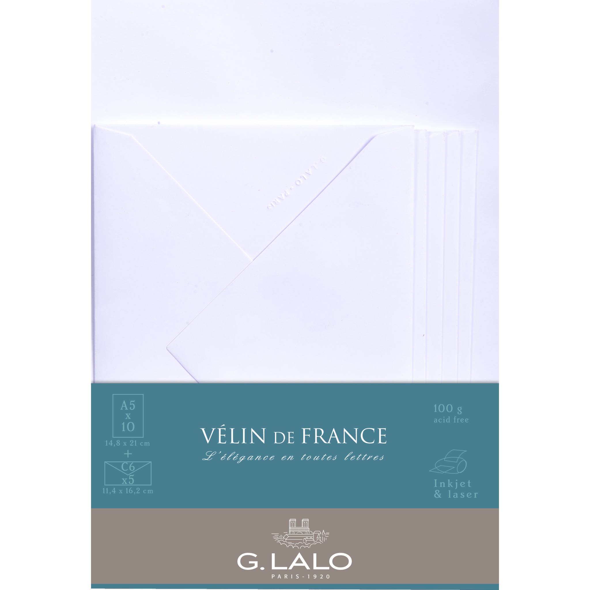 G.Lalo 5x Lalo, Korrespondenzset, 10 Blatt A5 und 5 Umschläge - Weiß 61700L