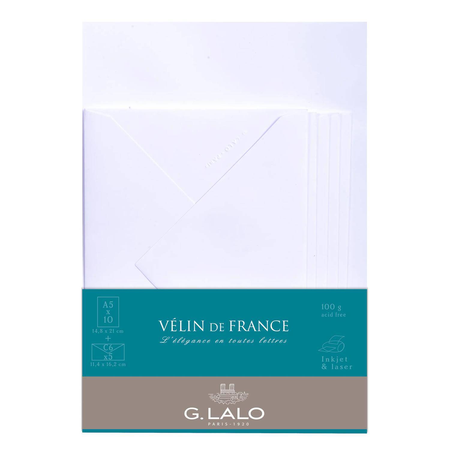 G.Lalo 5x Lalo, Korrespondenzset, 10 Blatt A5 und 5 Umschläge - Weiß 61700L