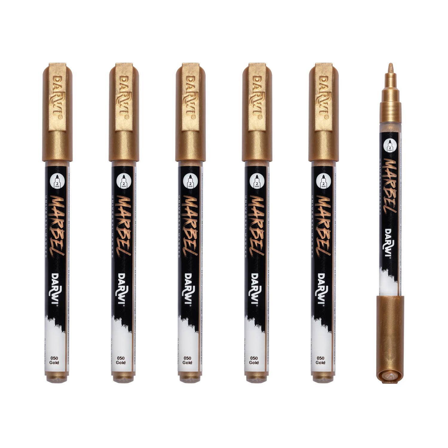 Darwi 6x Marker Acrylfarbe, feine konische Spitze 2mm Gold DA0233002050C