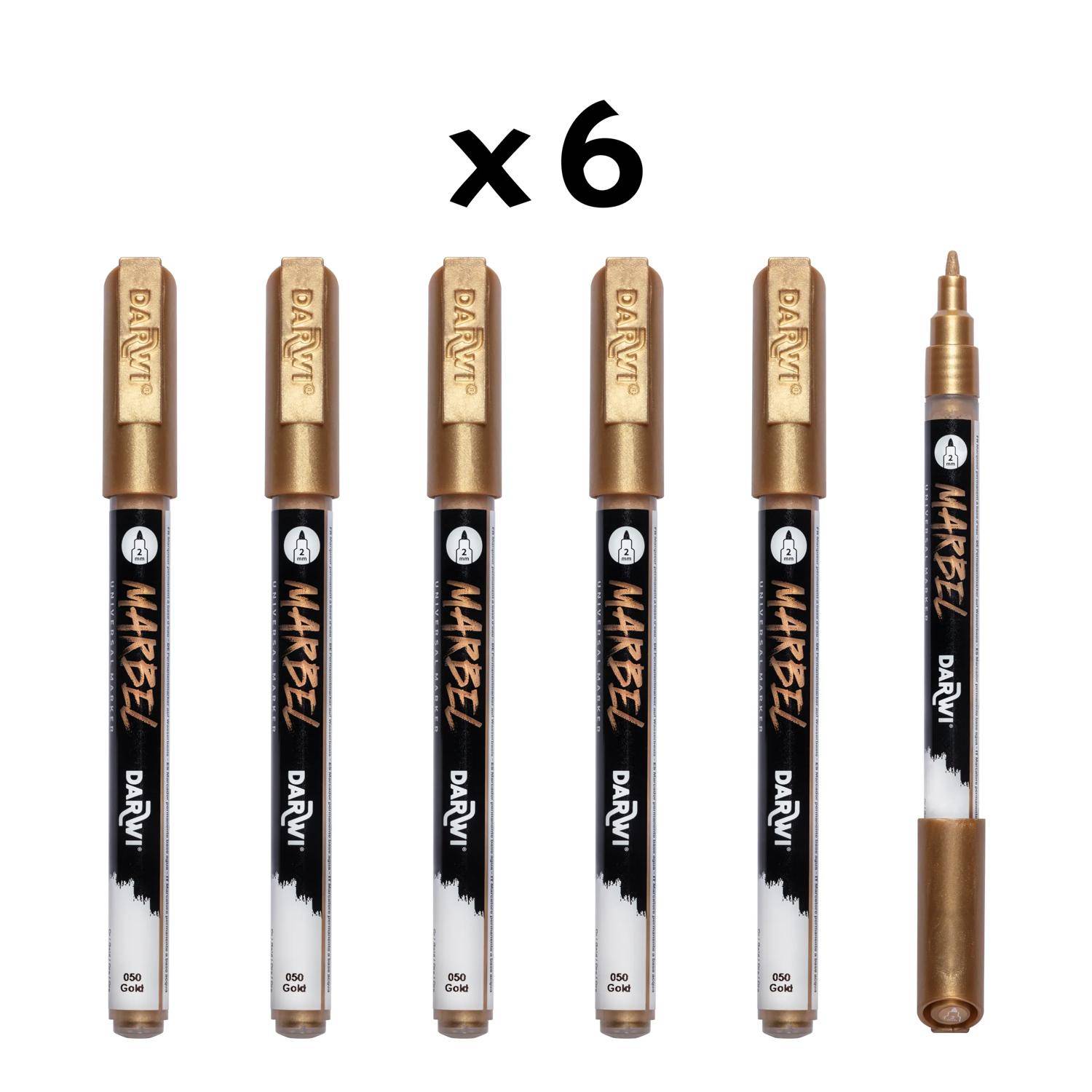 Darwi 6x Marker Acrylfarbe, feine konische Spitze 2mm Gold DA0233002050C