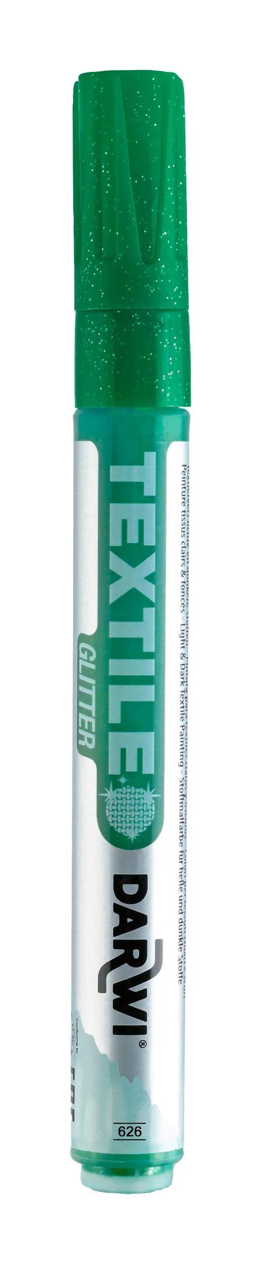 Darwi 6x Textilmarker Glitter, Spitze 2mm, 6ml, Tannengrün DA0140013626C