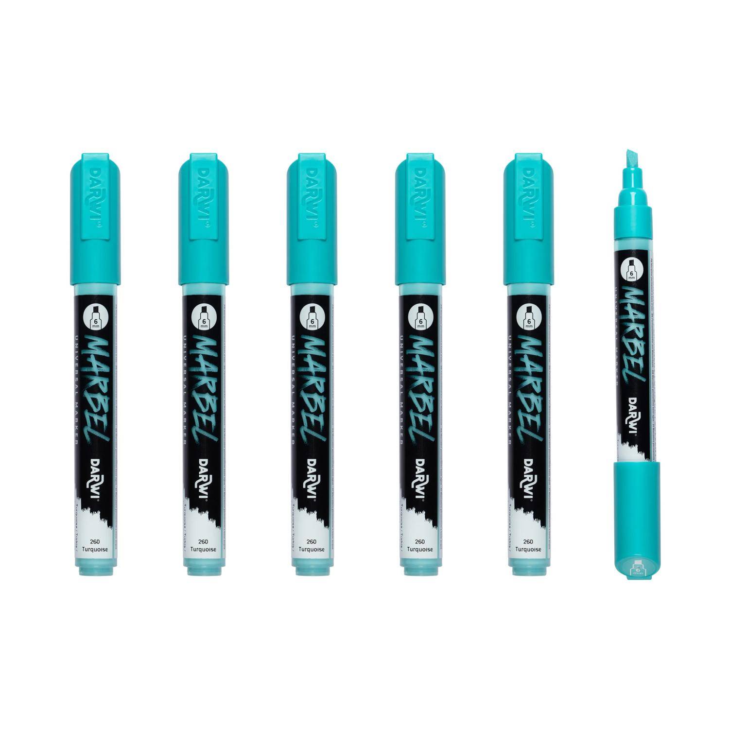 Darwi 6x Universalmarker Acrylfarbe, Keilspitze medium 6mm Türkis DA0226006260C