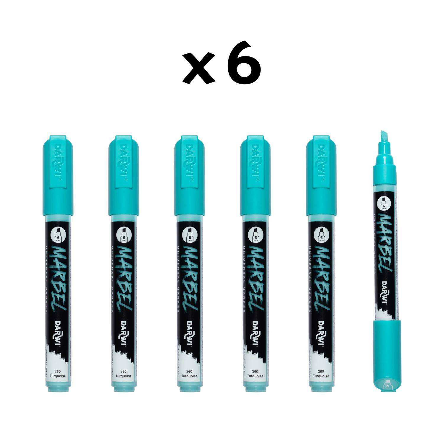 Darwi 6x Universalmarker Acrylfarbe, Keilspitze medium 6mm Türkis DA0226006260C