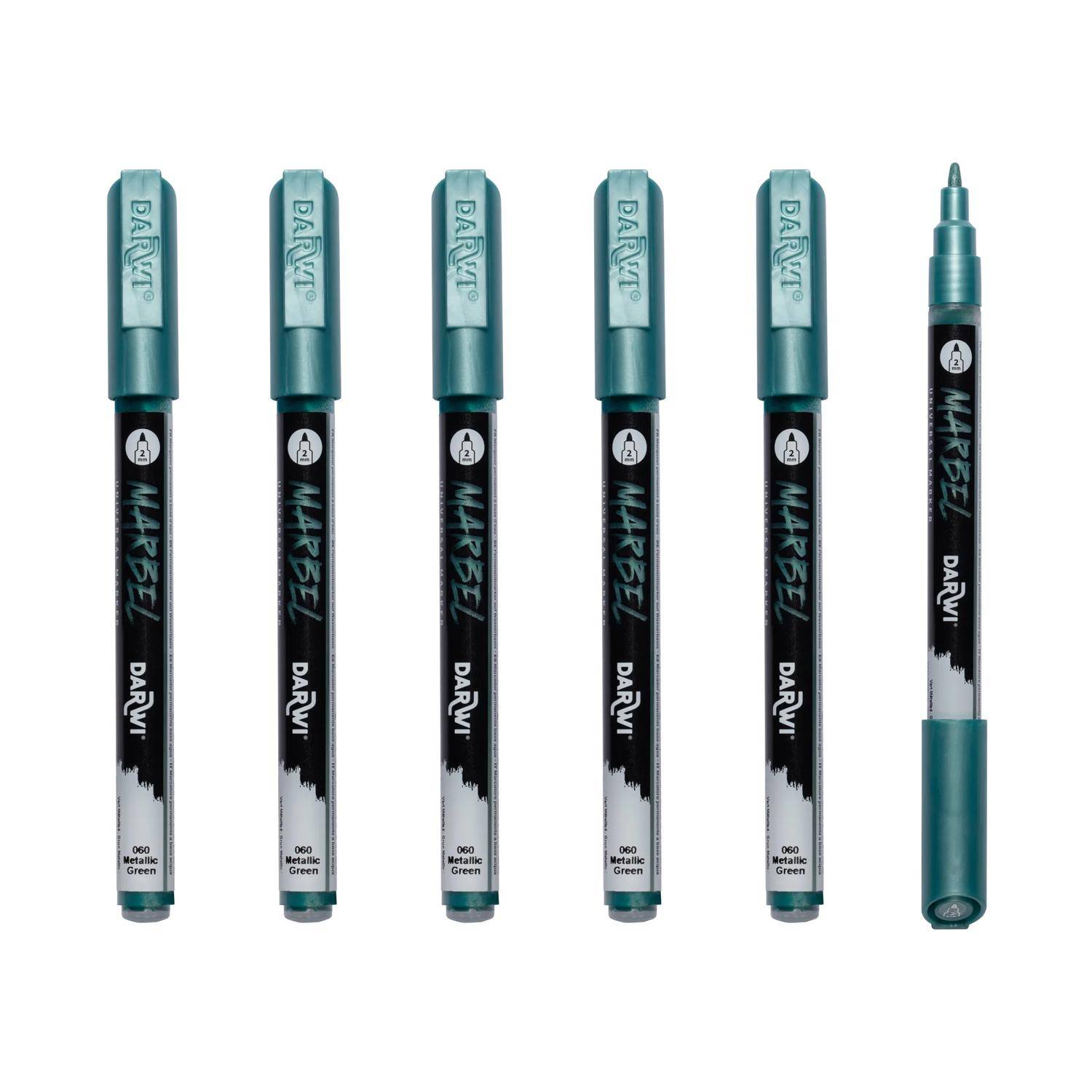 Darwi 6x Marker Acrylfarbe, feine Spitze 2mm Grün Metallic DA0233002060C