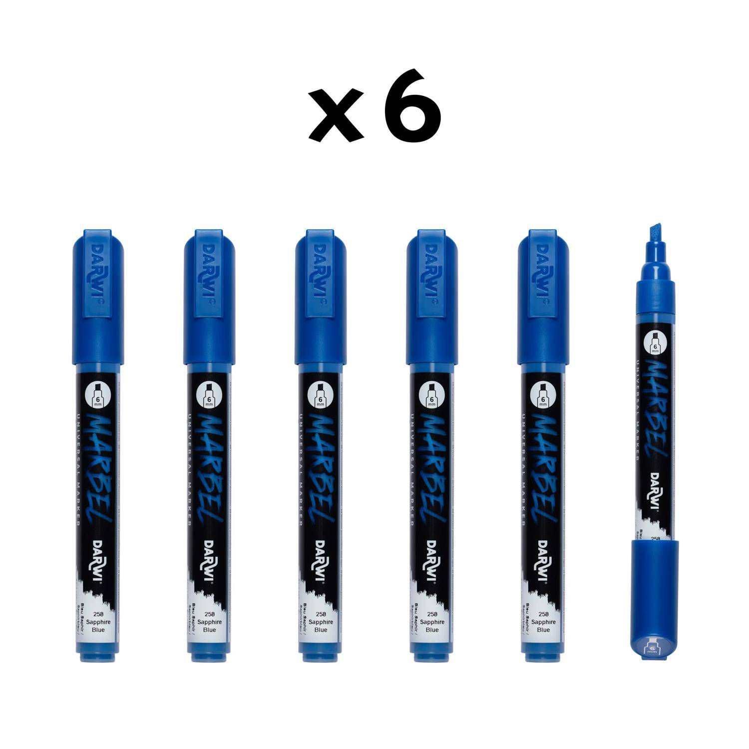 Darwi 6x Marker Acrylfarbe, Keilspitze medium 6mm Saphirblau DA0226006258C