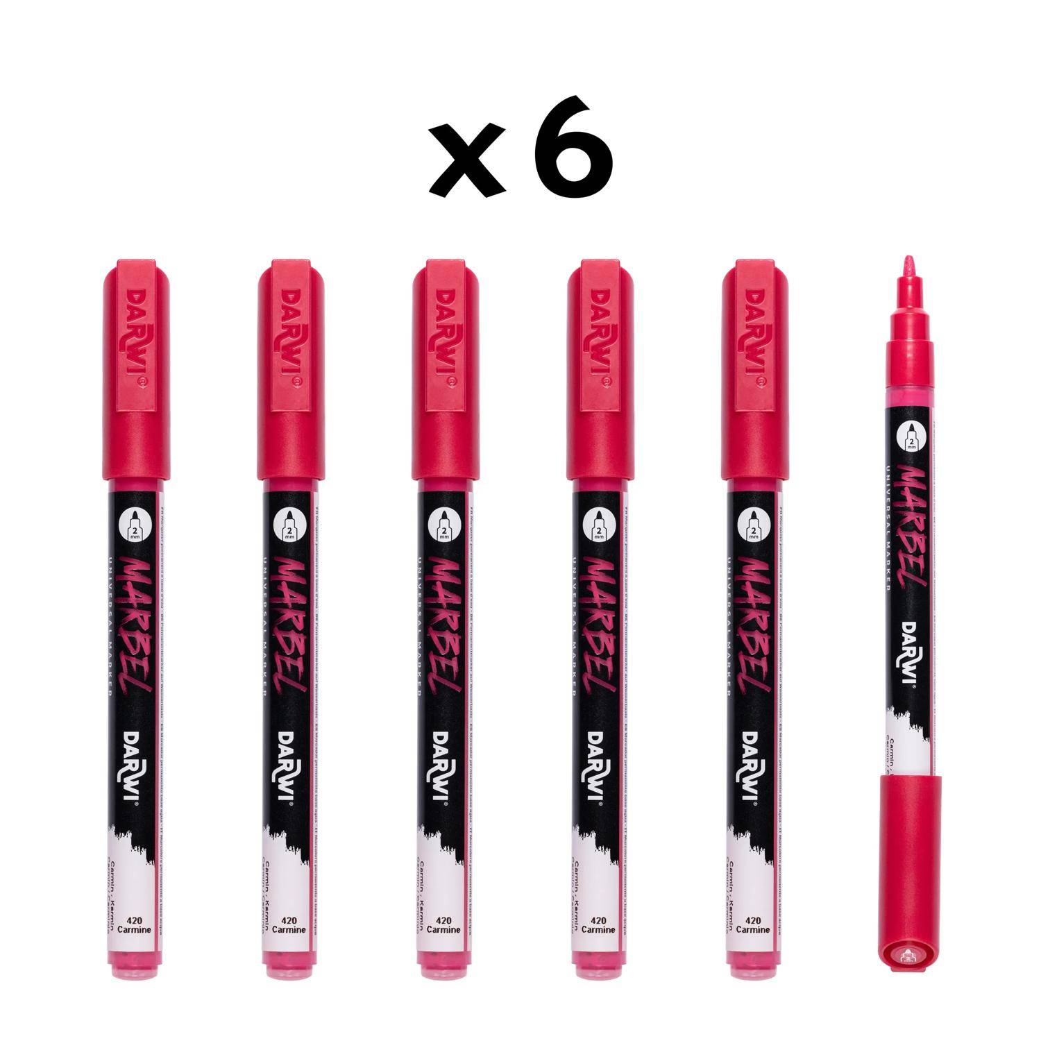 Darwi 6x Marker Acrylfarbe, konische feine Spitze 2mm Karmin DA0223002420C