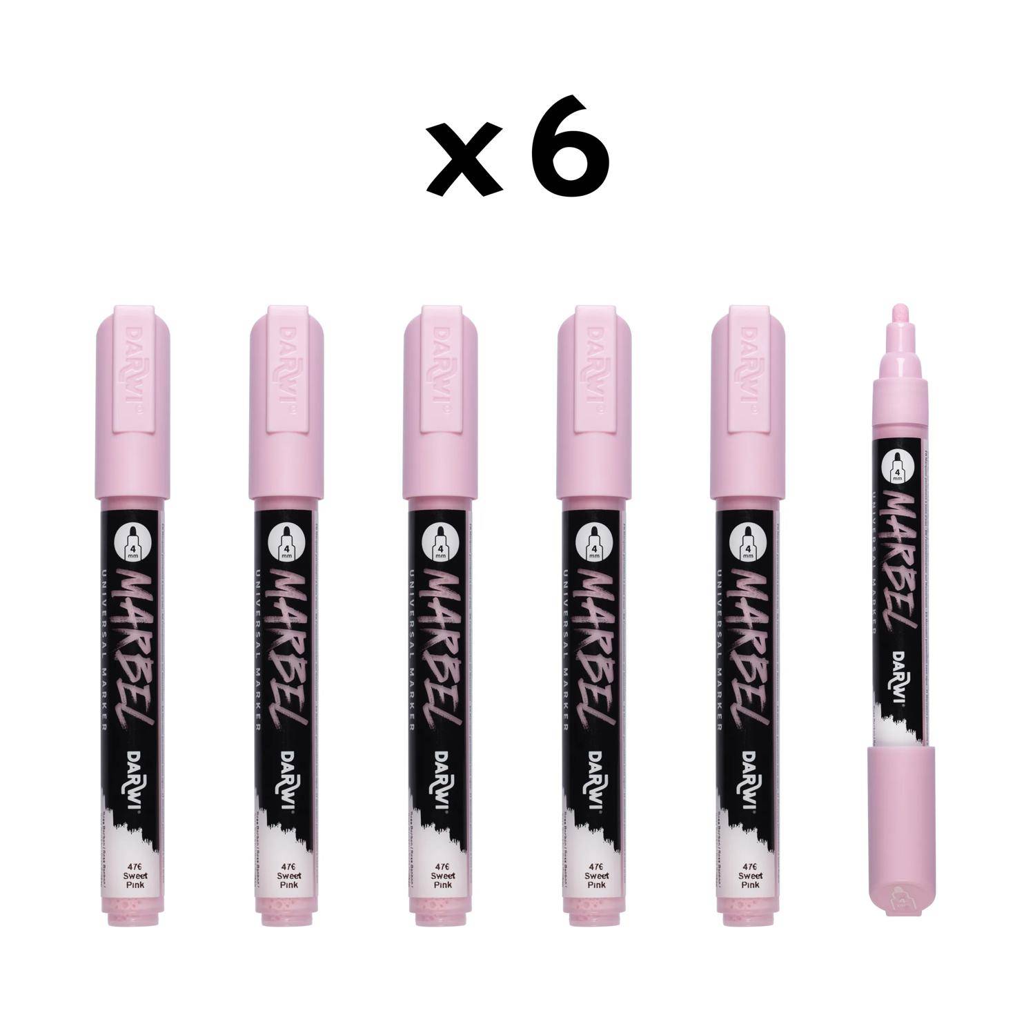Darwi 6x Marker Acrylfarbe, Rundspitze medium 4mm Bonbonrosa| DA0226004476C