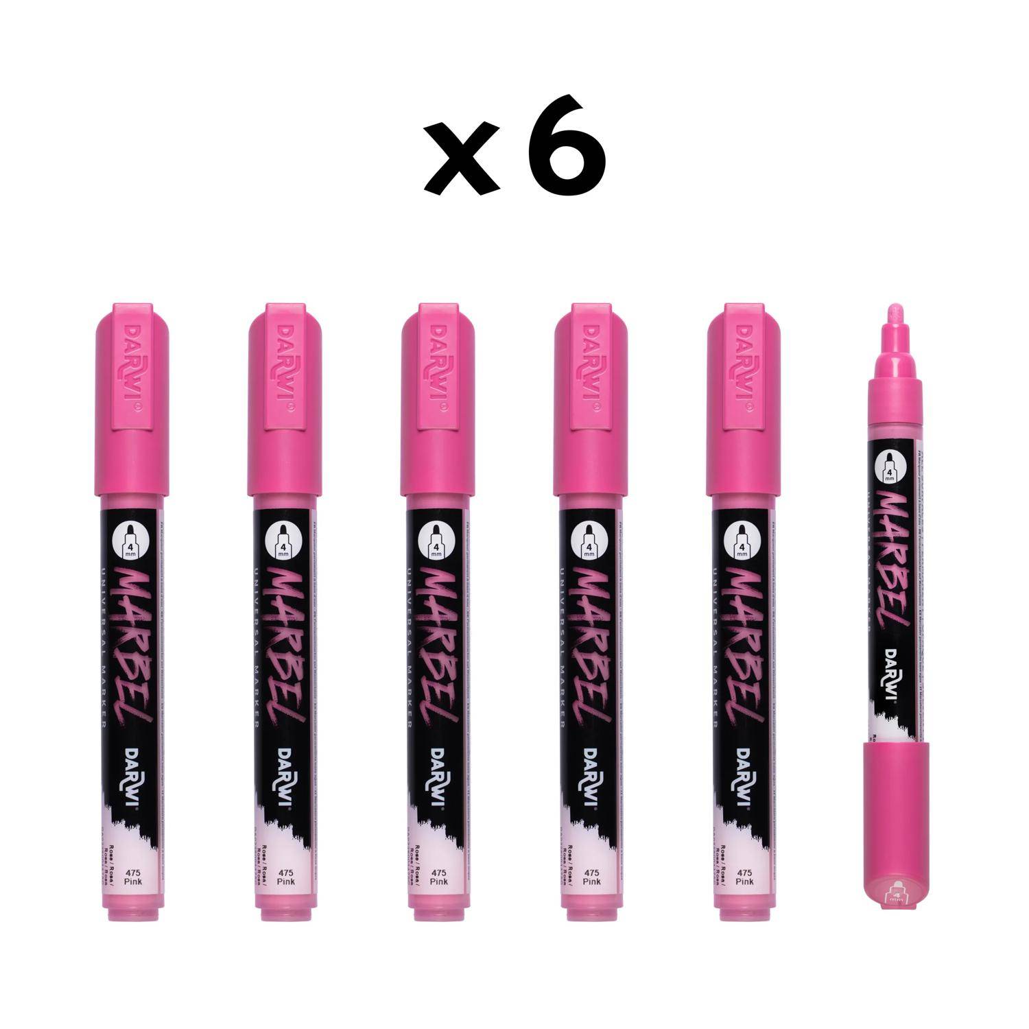 Darwi 6x Universalmarker Acrylfarbe, Rundspitze medium 4mm Rosa DA0226004475C