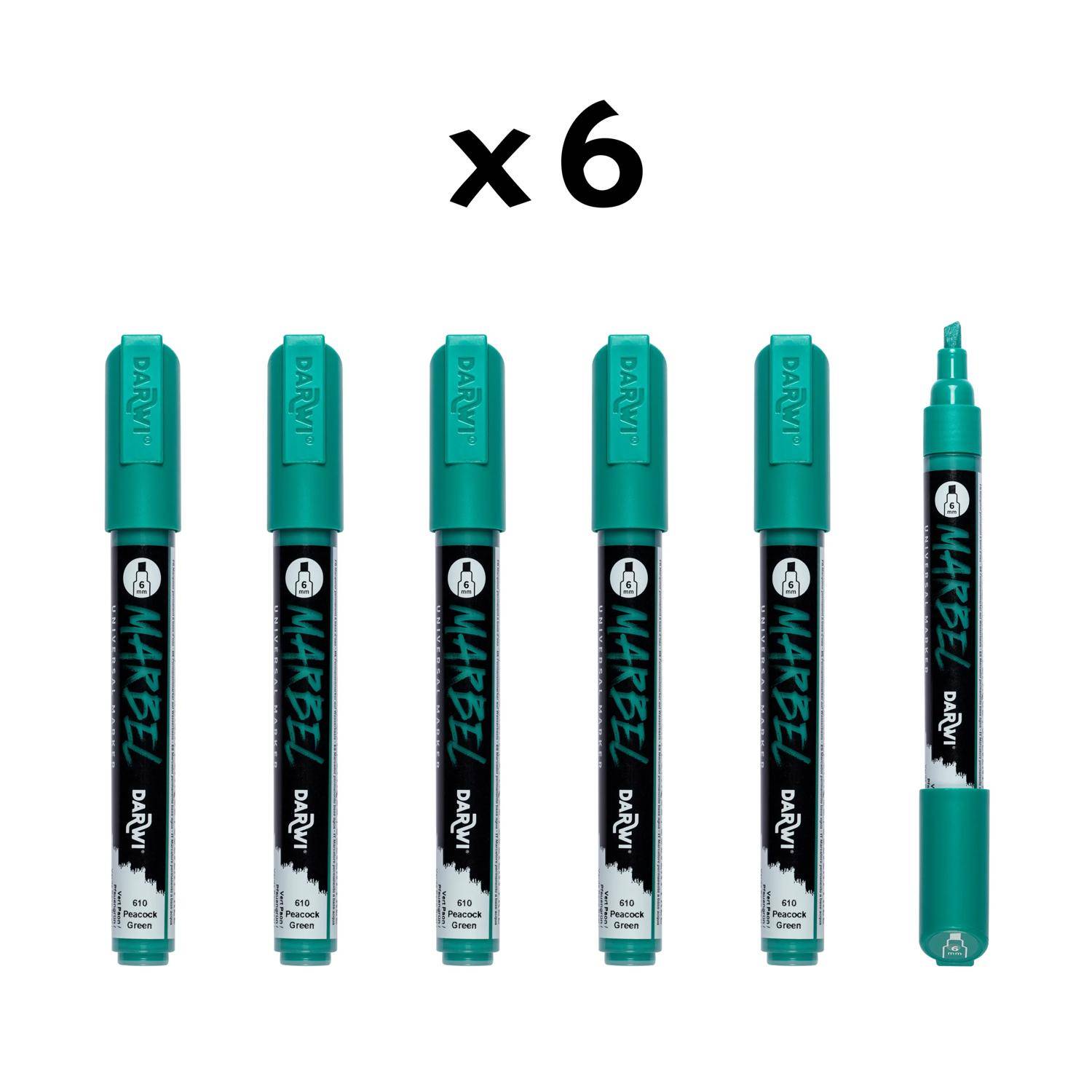 Darwi 6x Marker Acrylfarbe, Keilspitze medium 6mm Pfaugrün| DA0226006610C