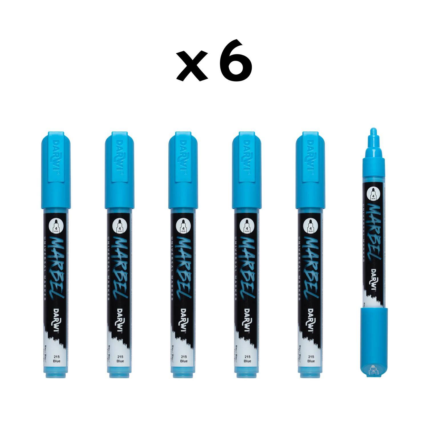 Darwi 6x Universalmarker Acrylfarbe, Rundspitze medium 4mm Blau DA0226004215C
