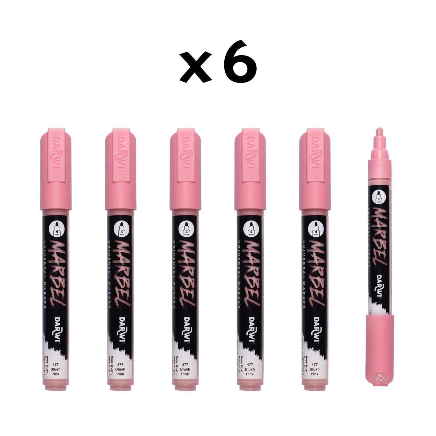 Darwi 6x Marker Acrylfarbe, Rundspitze medium 4mm Rosa Blush DA0226004477C