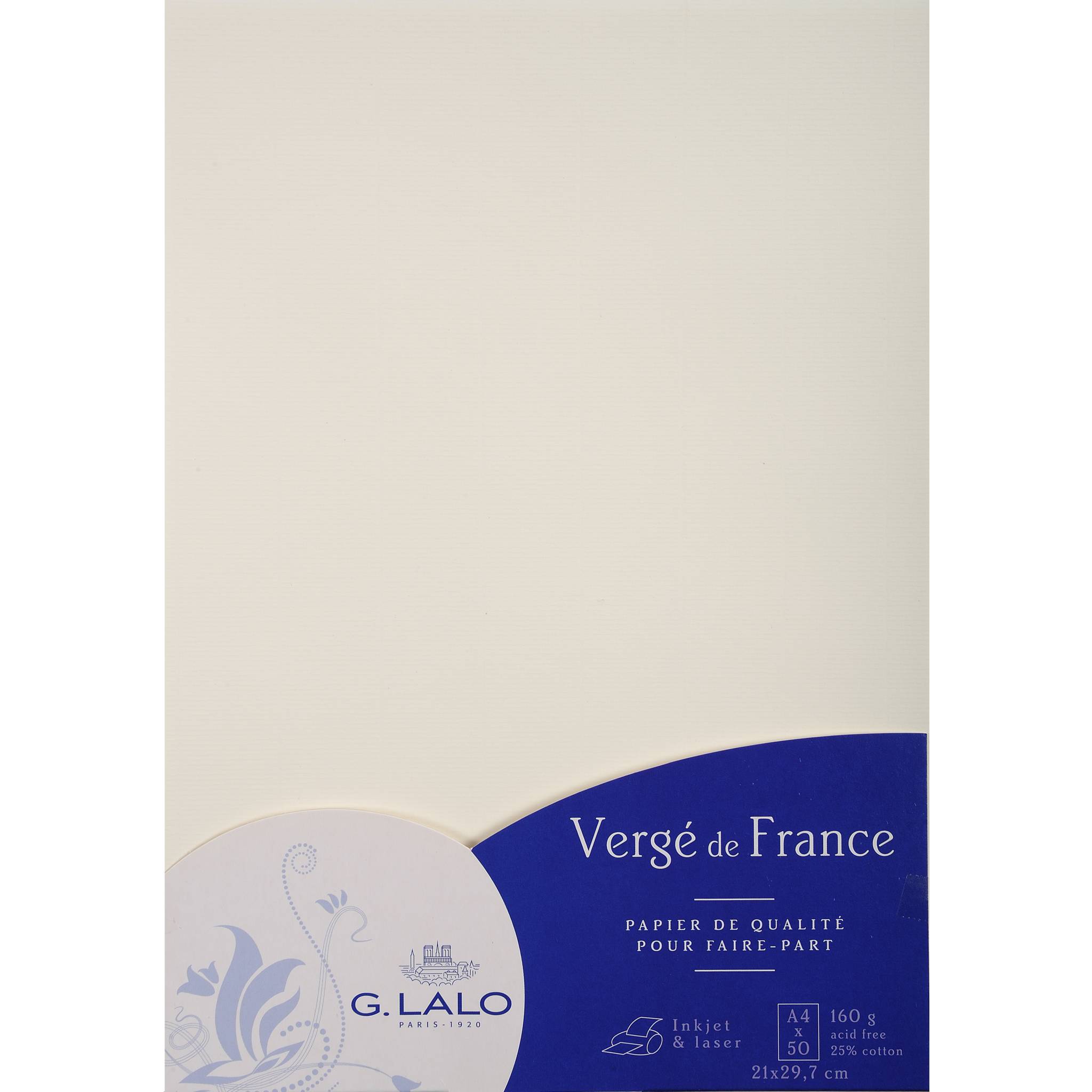 G.Lalo 4x Packung 50 Bl Vergé-Papier, A4, 160g, Vergé de France Weiß 41400L