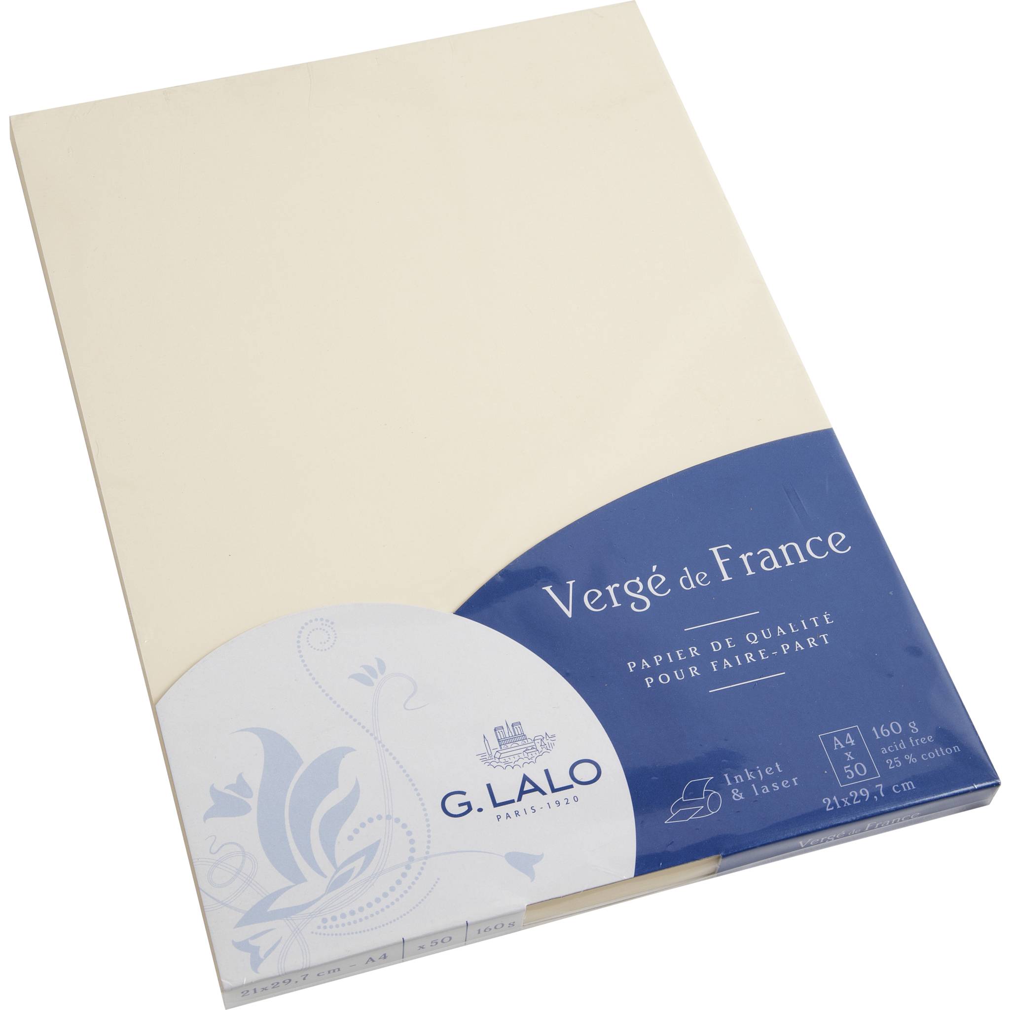 G.Lalo 4x Packung 50 Bl Vergé-Papier, A4, 160g, Vergé de France Elfenbein 41416L