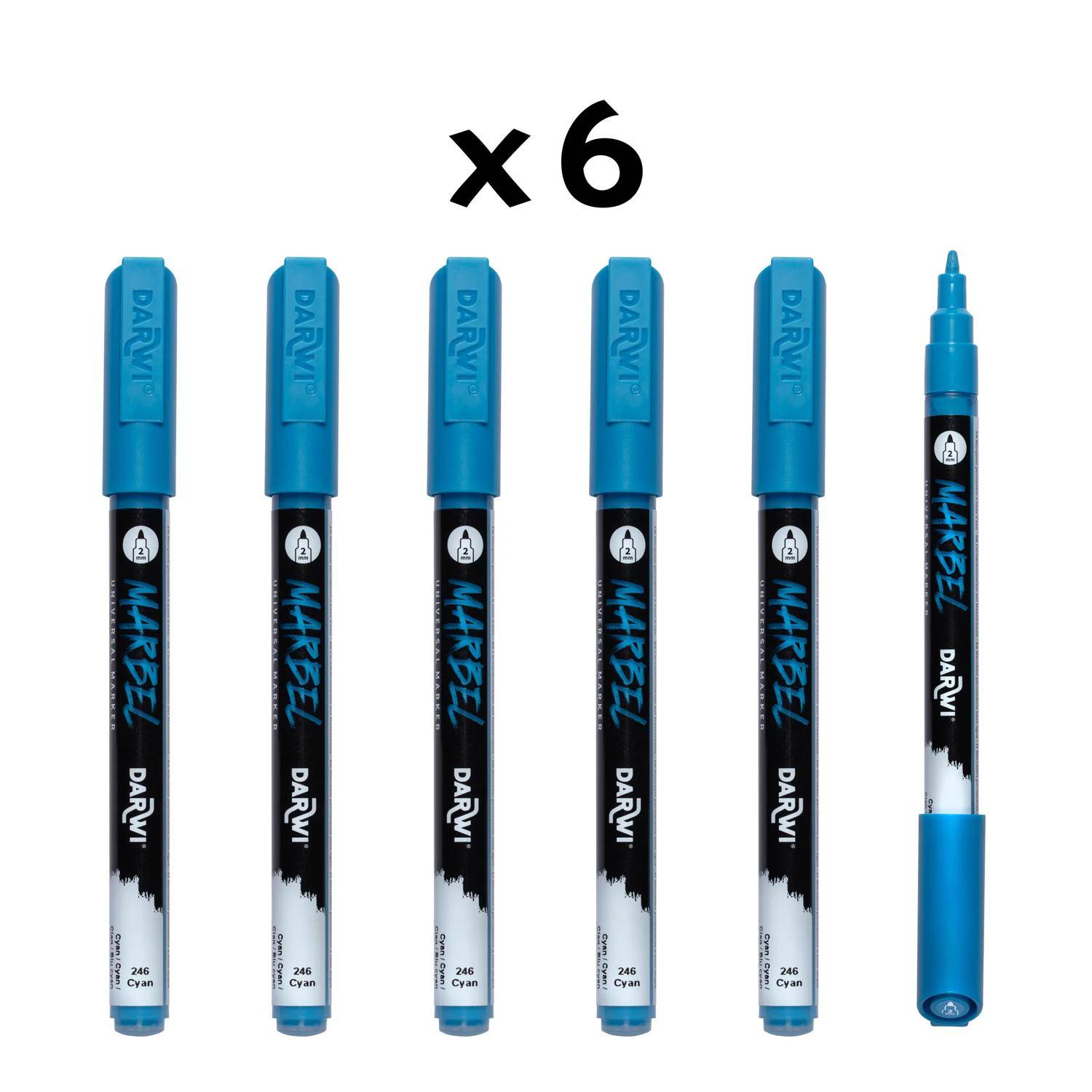 Darwi 6x Marker Acrylfarbe, konische feine Spitze 2mm Cyan DA0223002246C