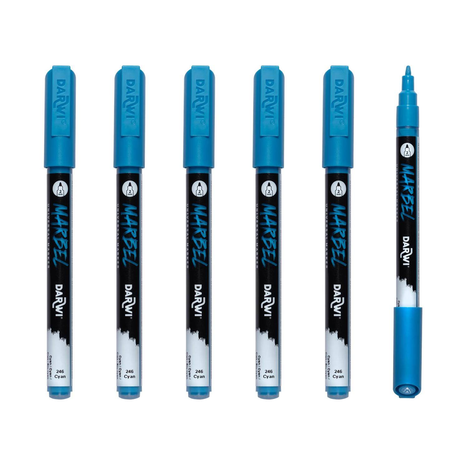Darwi 6x Marker Acrylfarbe, konische feine Spitze 2mm Cyan DA0223002246C