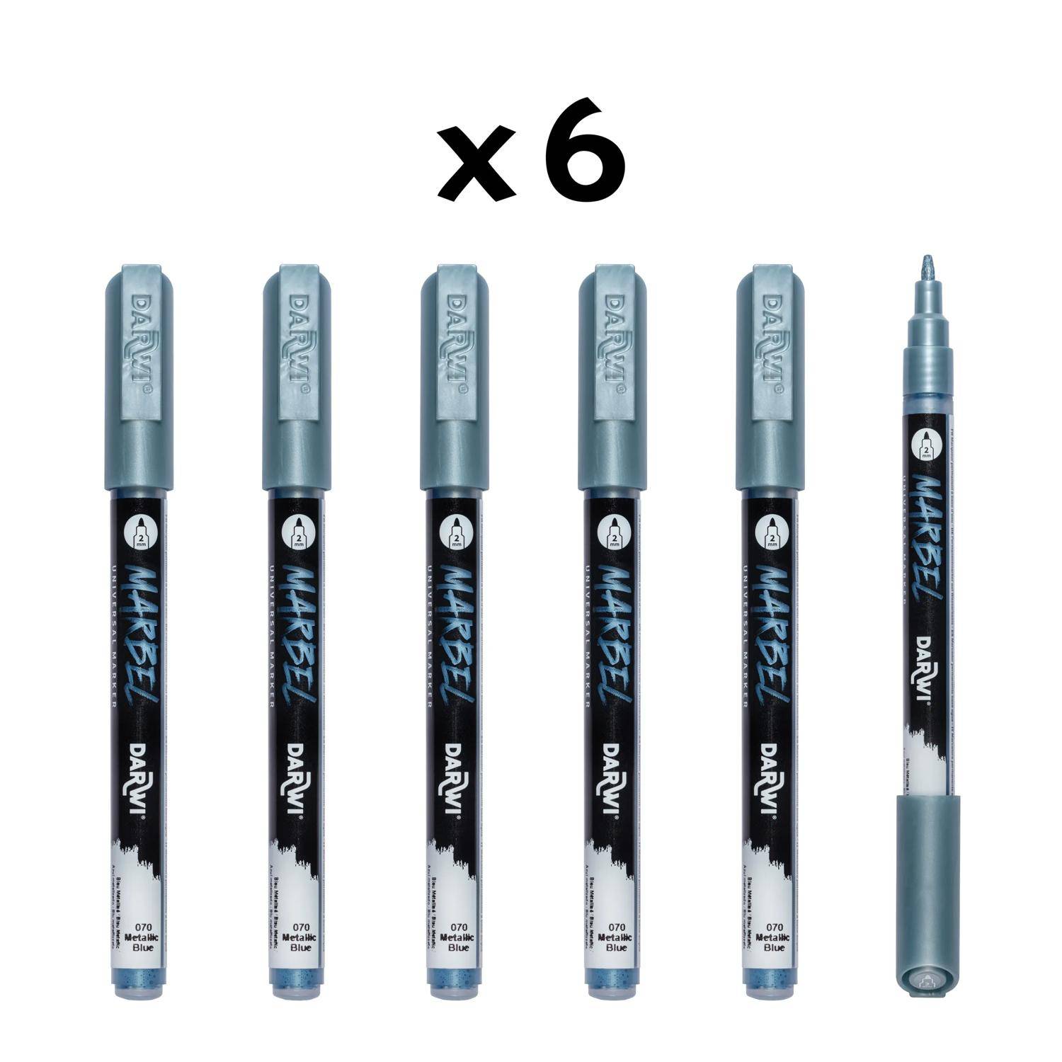 Darwi 6x Marker Acrylfarbe, feine Spitze 2mm Blau Metallic DA0233002070C